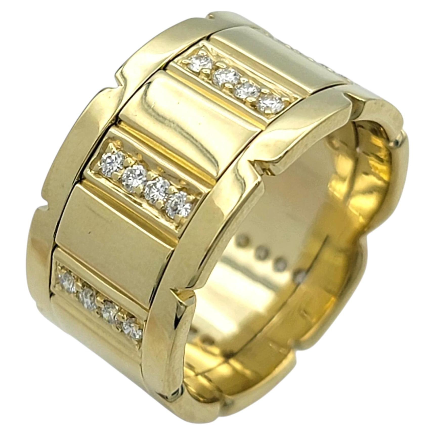 Wide Notched Band Ring with Diamonds in 18 Karat Yellow Gold