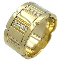 Wide Notched Band Ring with Diamonds in 18 Karat Yellow Gold