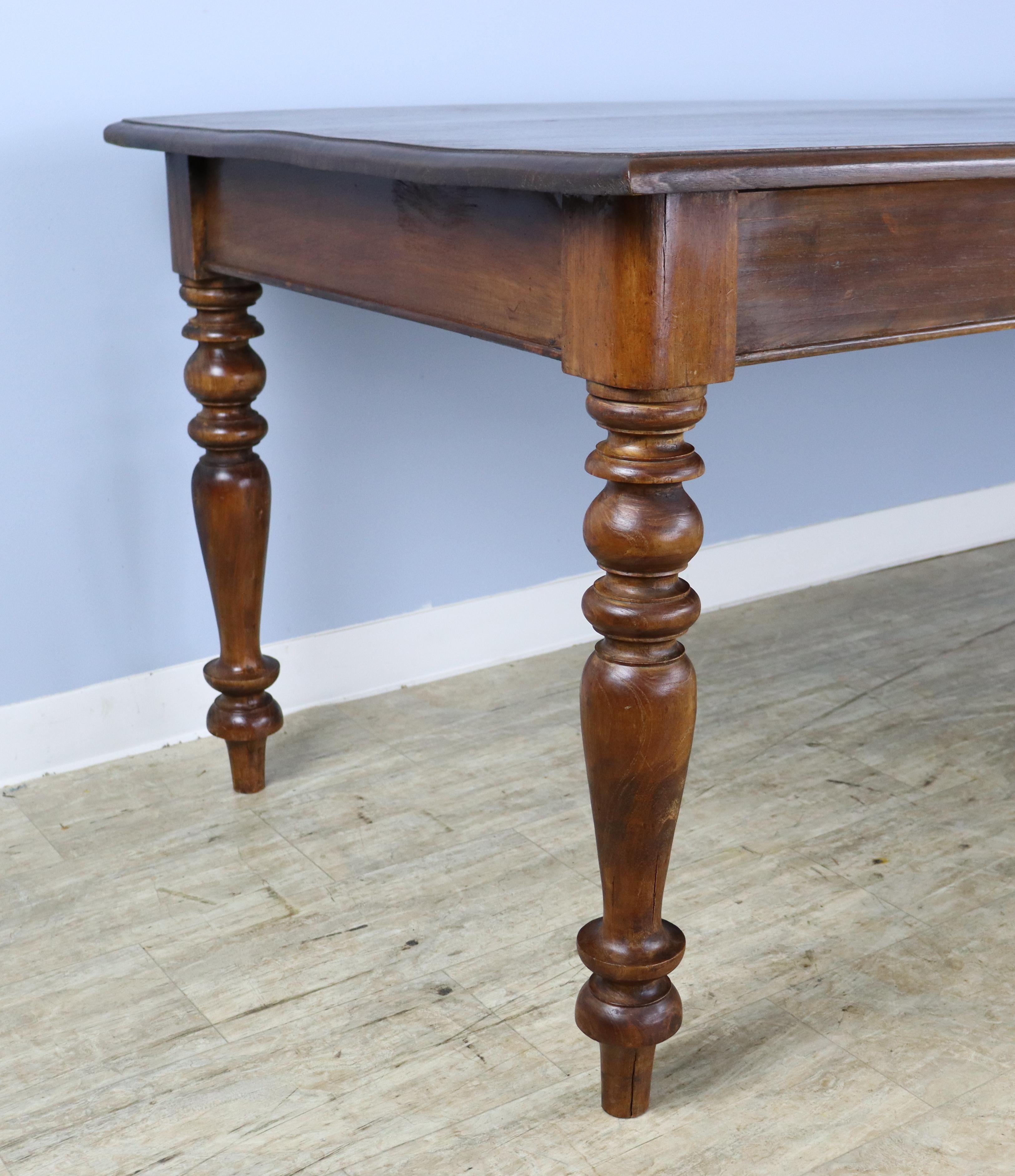 French Wide Oak Country Dining Table with Turned Legs For Sale