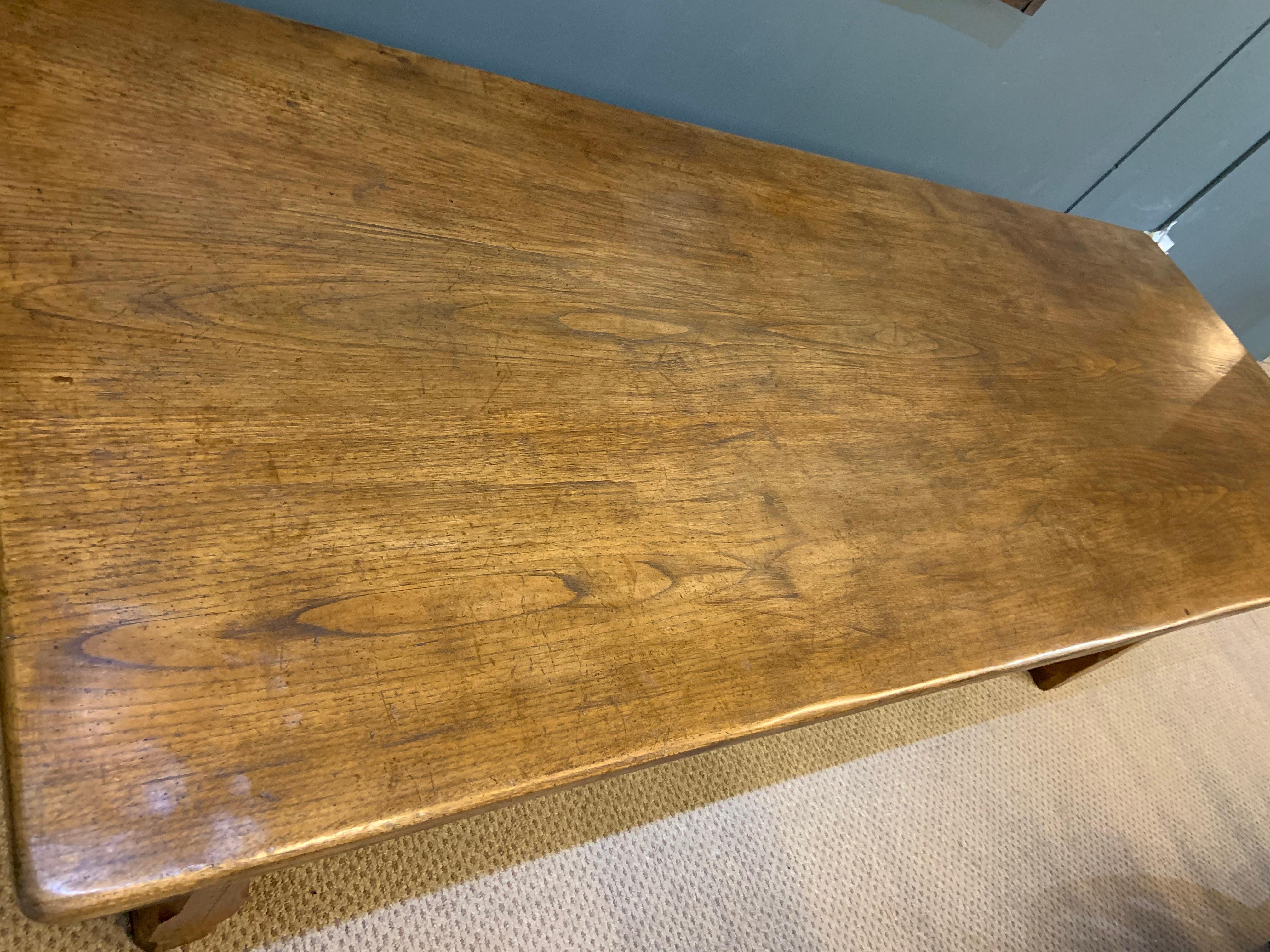 French Provincial Wide Oak Farmhouse Table with Centre Stretcher