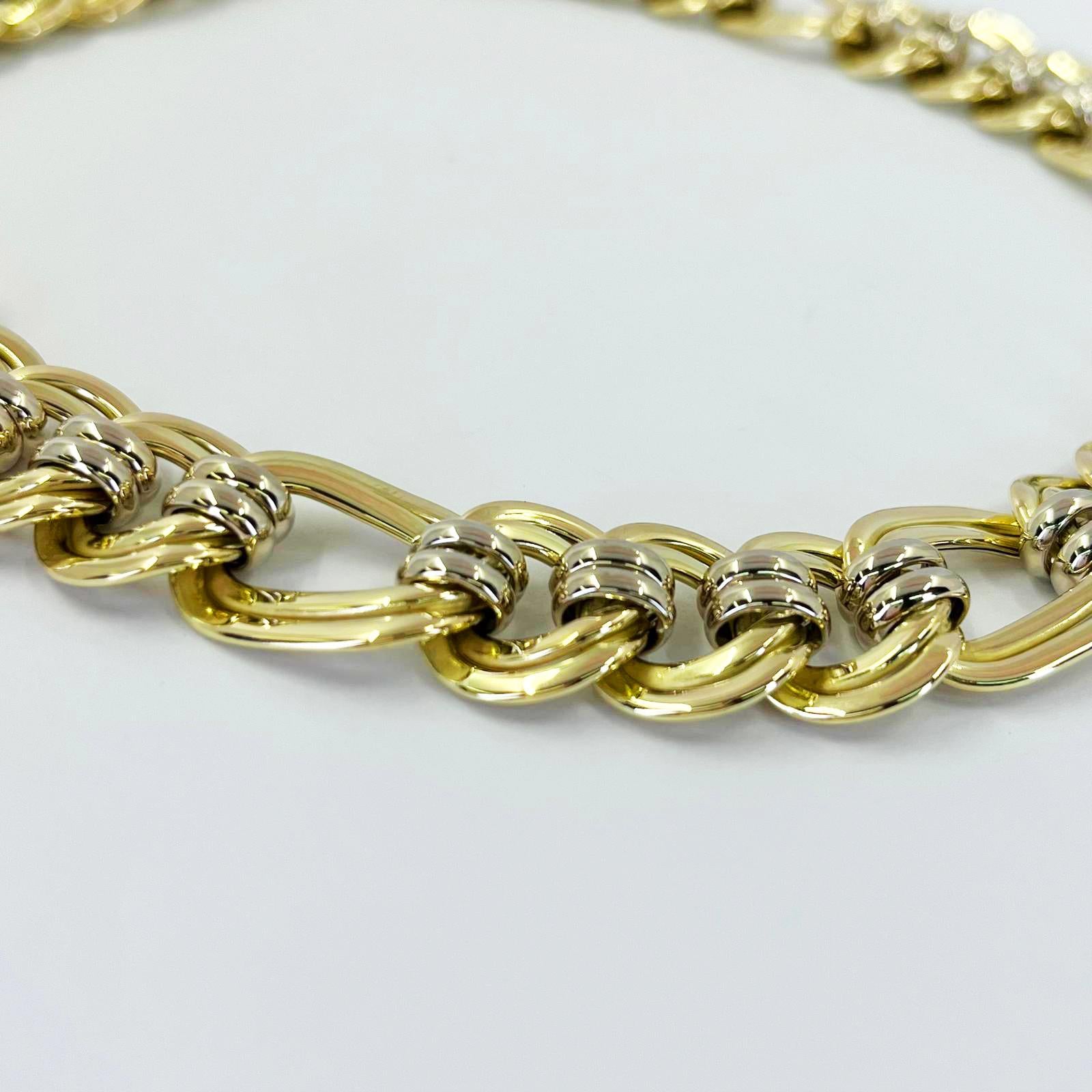 Collier à maillons larges et ouverts en or bicolore Bon état - En vente à Coral Gables, FL