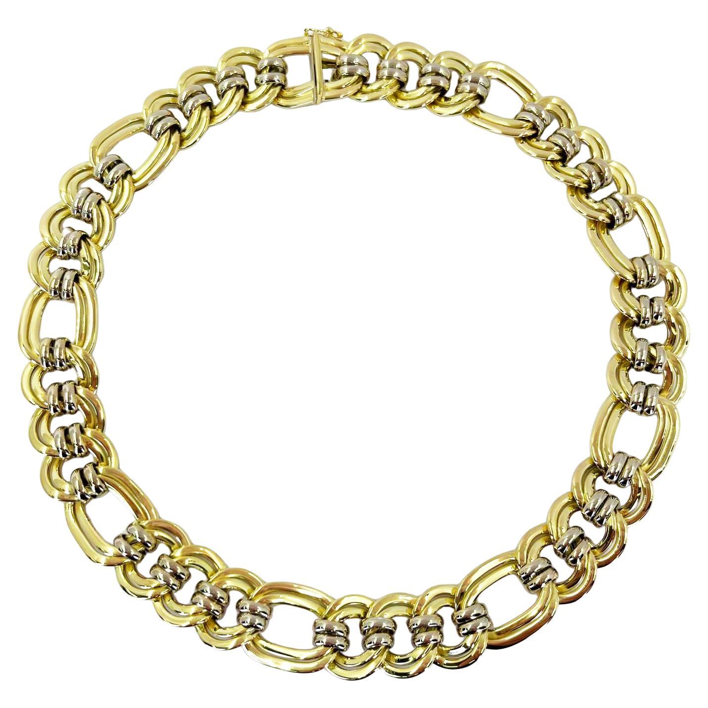 Wide Open Link Necklace in Two Tone Gold