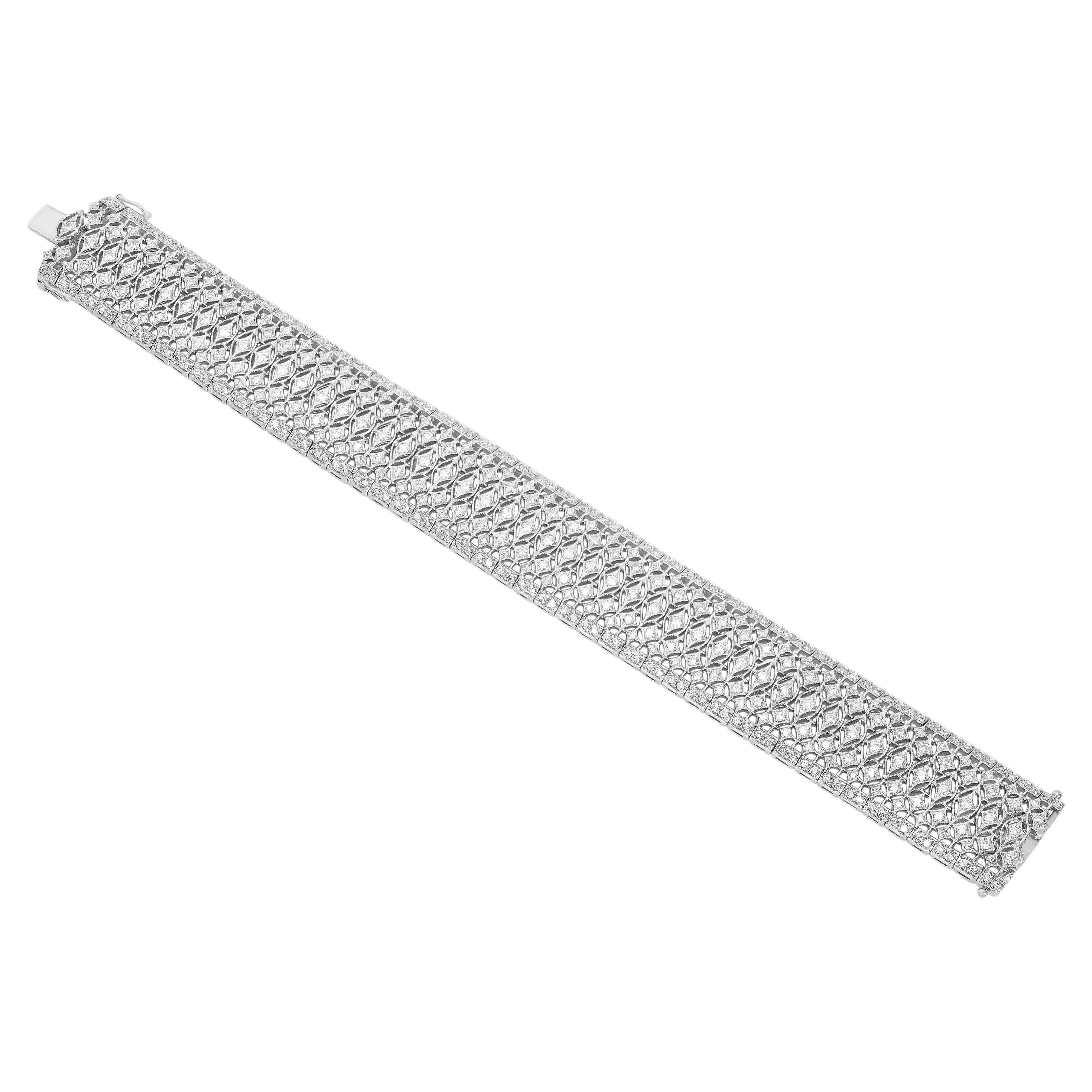 Platinum Wide Openwork Diamond Bracelet, 3.00ct VS G, 7 Inches Long