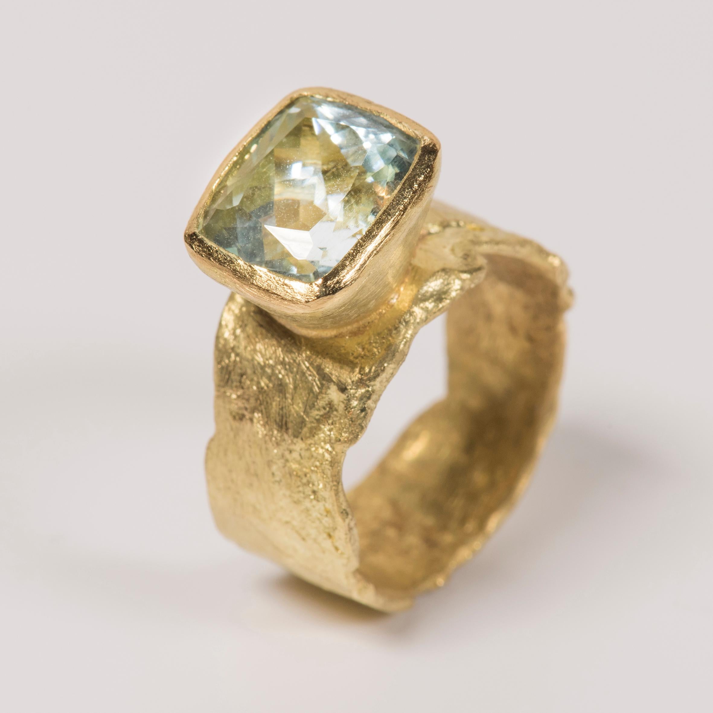 Contemporary Wide Organic Textured Aquamarine Ring Handmade by Disa Allsopp For Sale