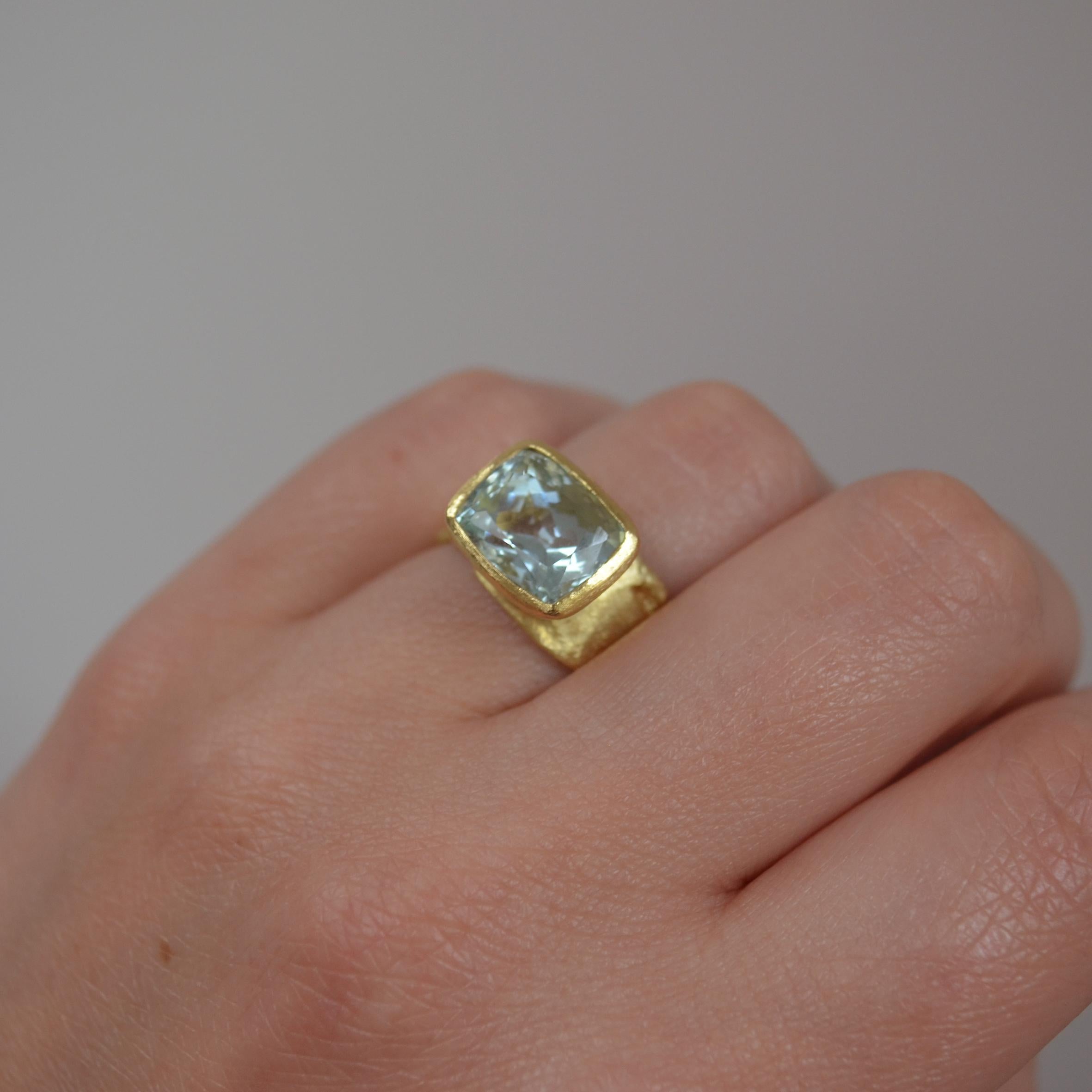 Contemporary Wide Organic Textured Aquamarine Ring Handmade by Disa Allsopp For Sale
