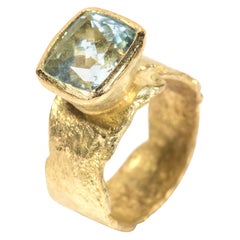 Used Wide Organic Textured Aquamarine Ring Handmade by Disa Allsopp