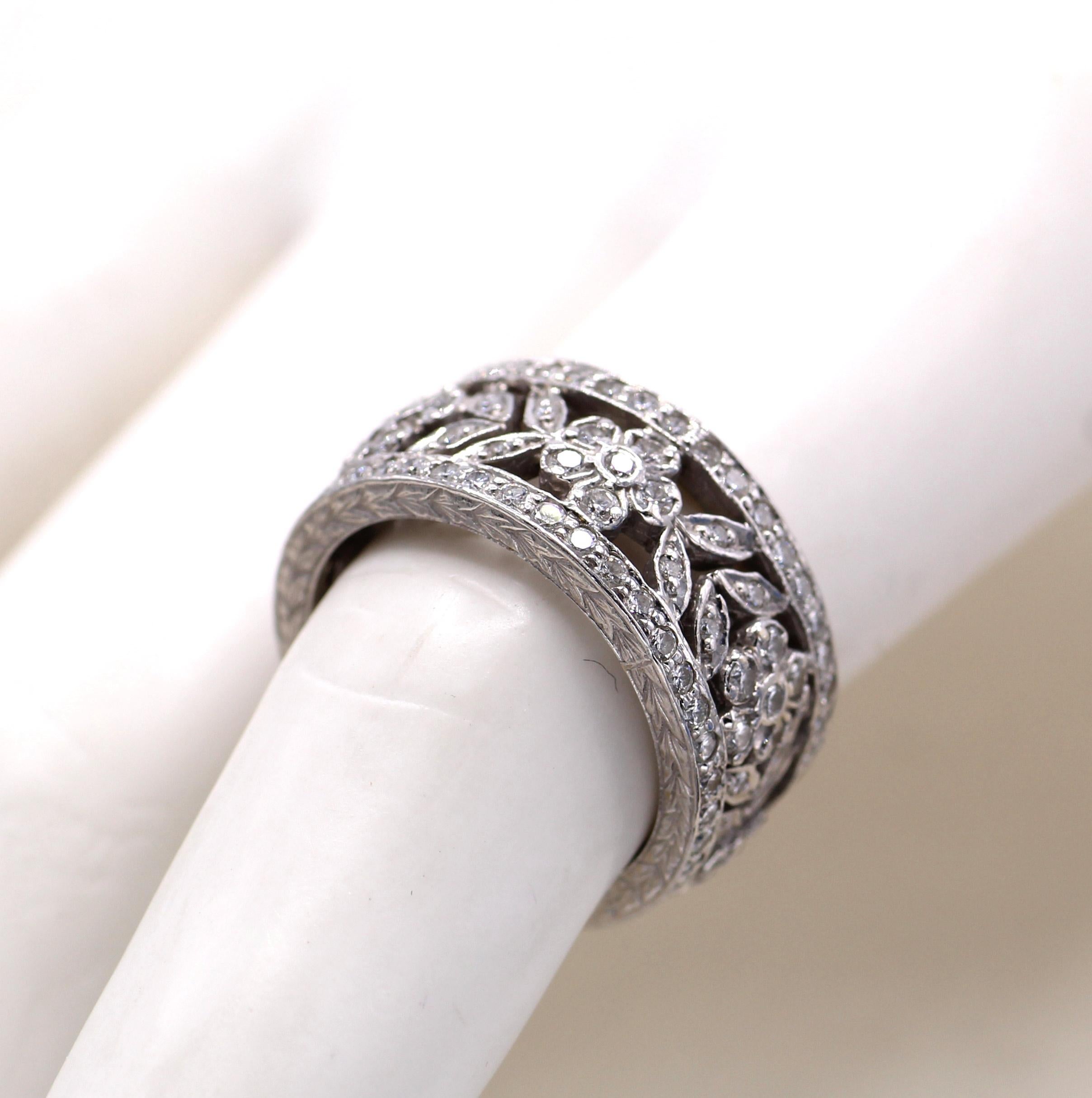 Round Cut Wide Ornate Diamond Eternity Band