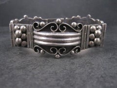 Wide Ornate Vintage Panel Bracelet Mexican Sterling