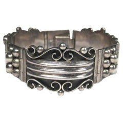 Wide Ornate Vintage Panel Bracelet Mexican Sterling