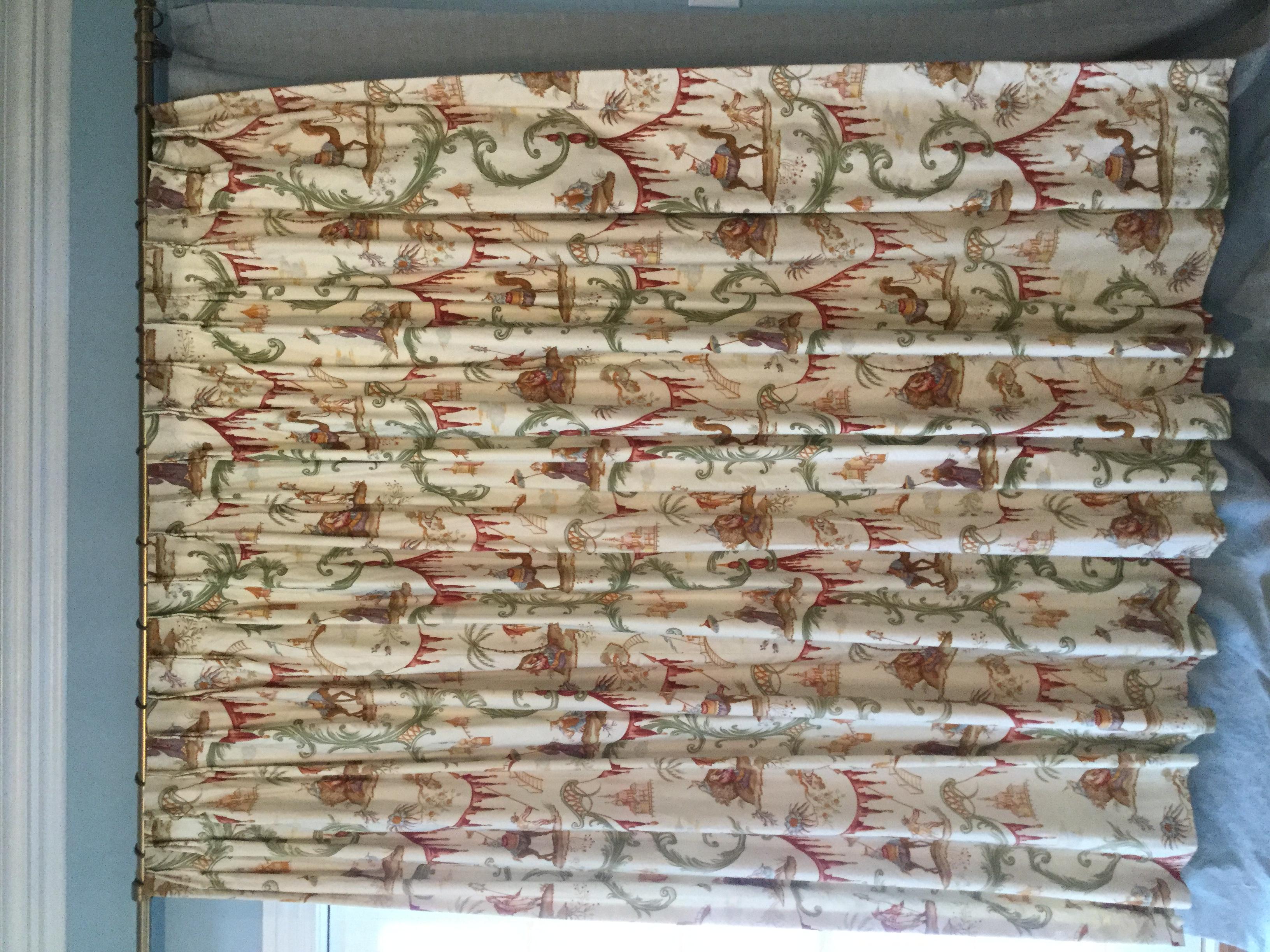 Chinoiserie Wide pair of Scalamandre Toile Lined Drapes For Sale