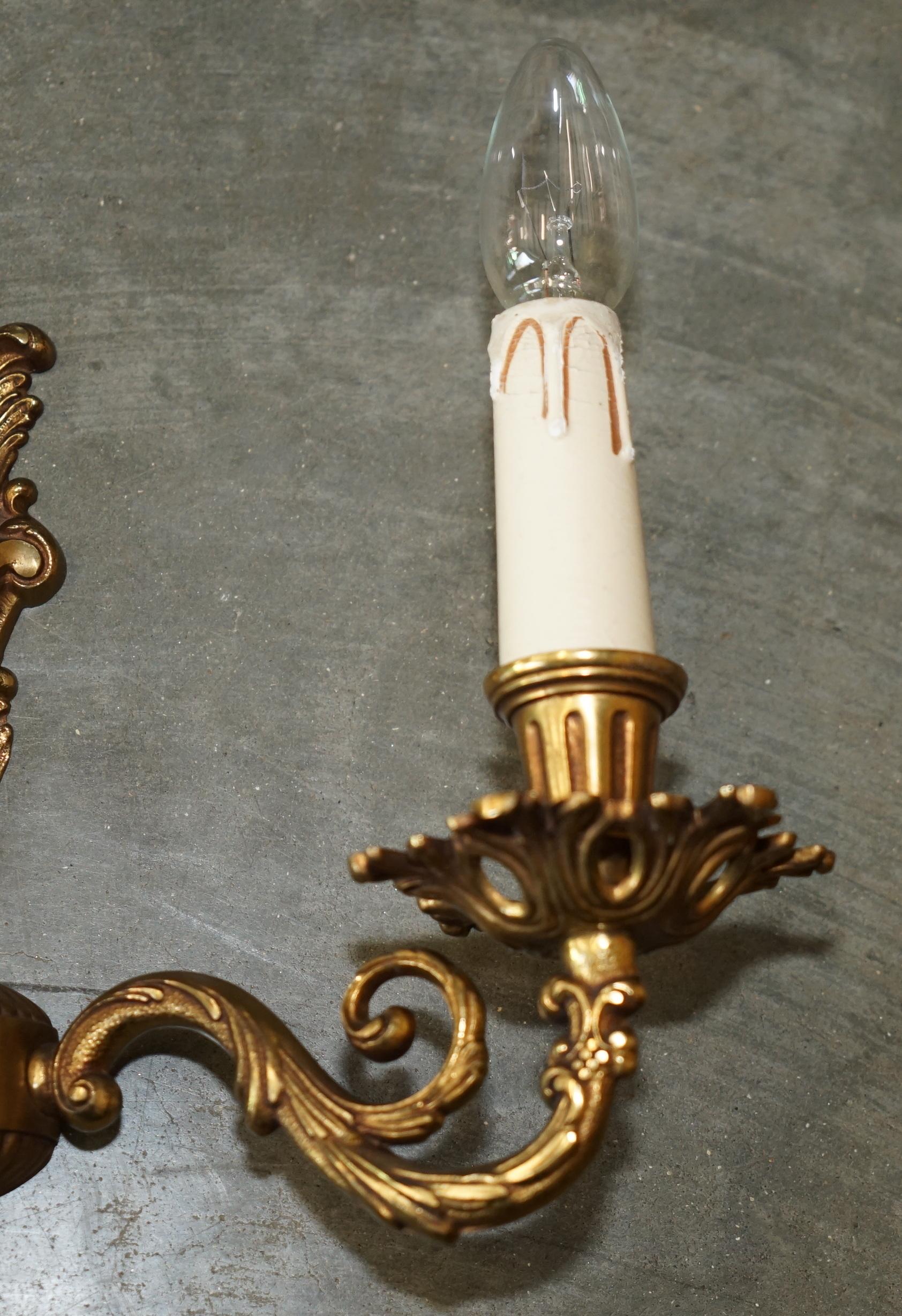 WIDE PAIR OF STUNNING ANTIQUE FRENCH 1920's BRONZED CANDLE SCONCE WALL LIGHTS For Sale 3