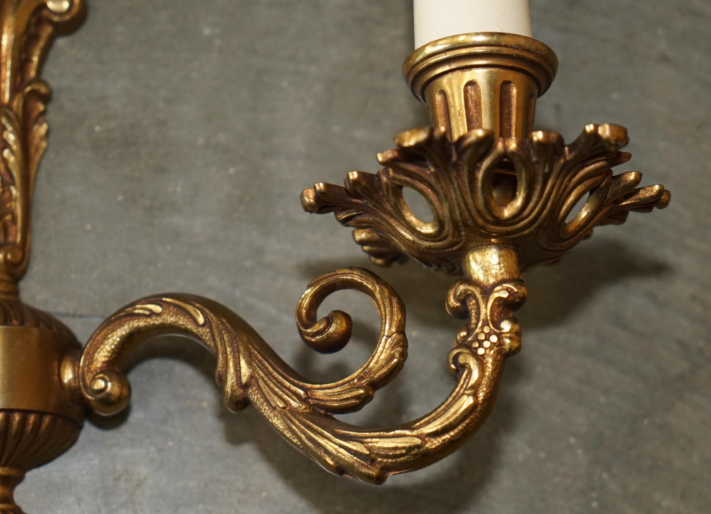 WIDE PAIR OF STUNNING ANTIQUE FRENCH 1920's BRONZED CANDLE SCONCE WALL LIGHTS For Sale 4