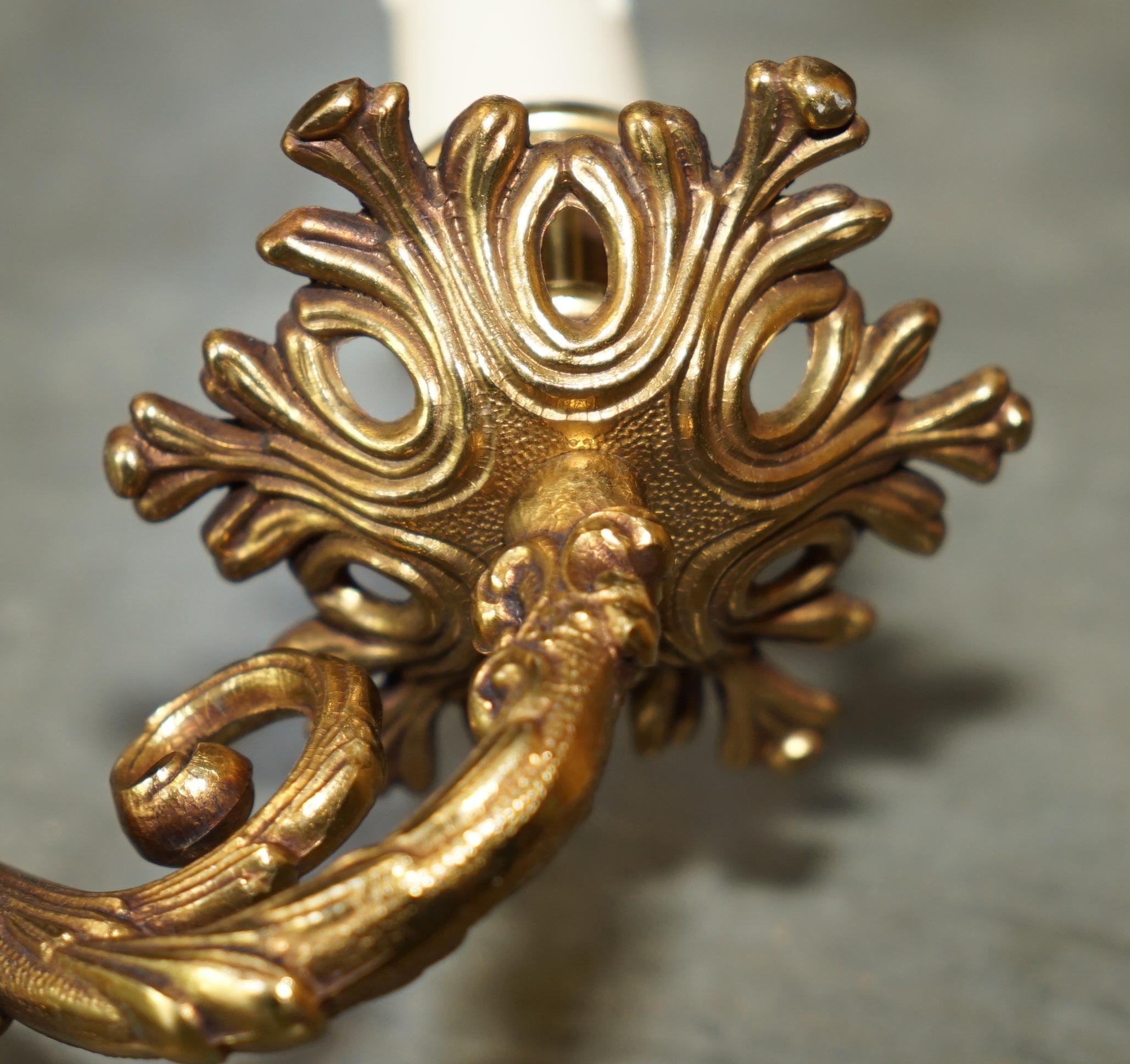 WIDE PAIR OF STUNNING ANTIQUE FRENCH 1920's BRONZED CANDLE SCONCE WALL LIGHTS For Sale 5