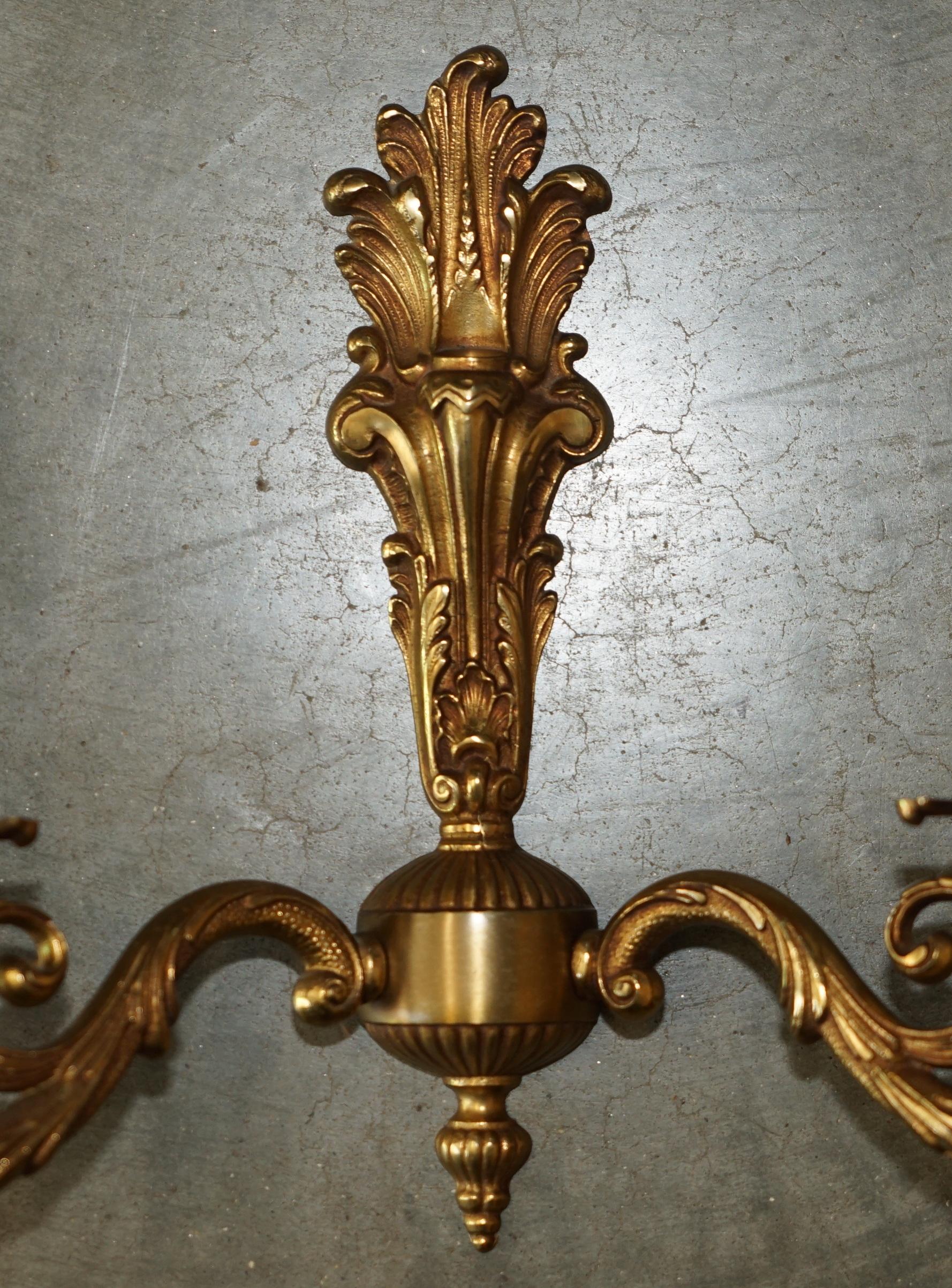 WIDE PAIR OF STUNNING ANTIQUE FRENCH 1920's BRONZED CANDLE SCONCE WALL LIGHTS For Sale 8