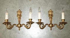 WIDE PAIR OF STUNNING ANTIQUE FRENCH 1920's BRONZED CANDLE SCONCE WALL LIGHTS