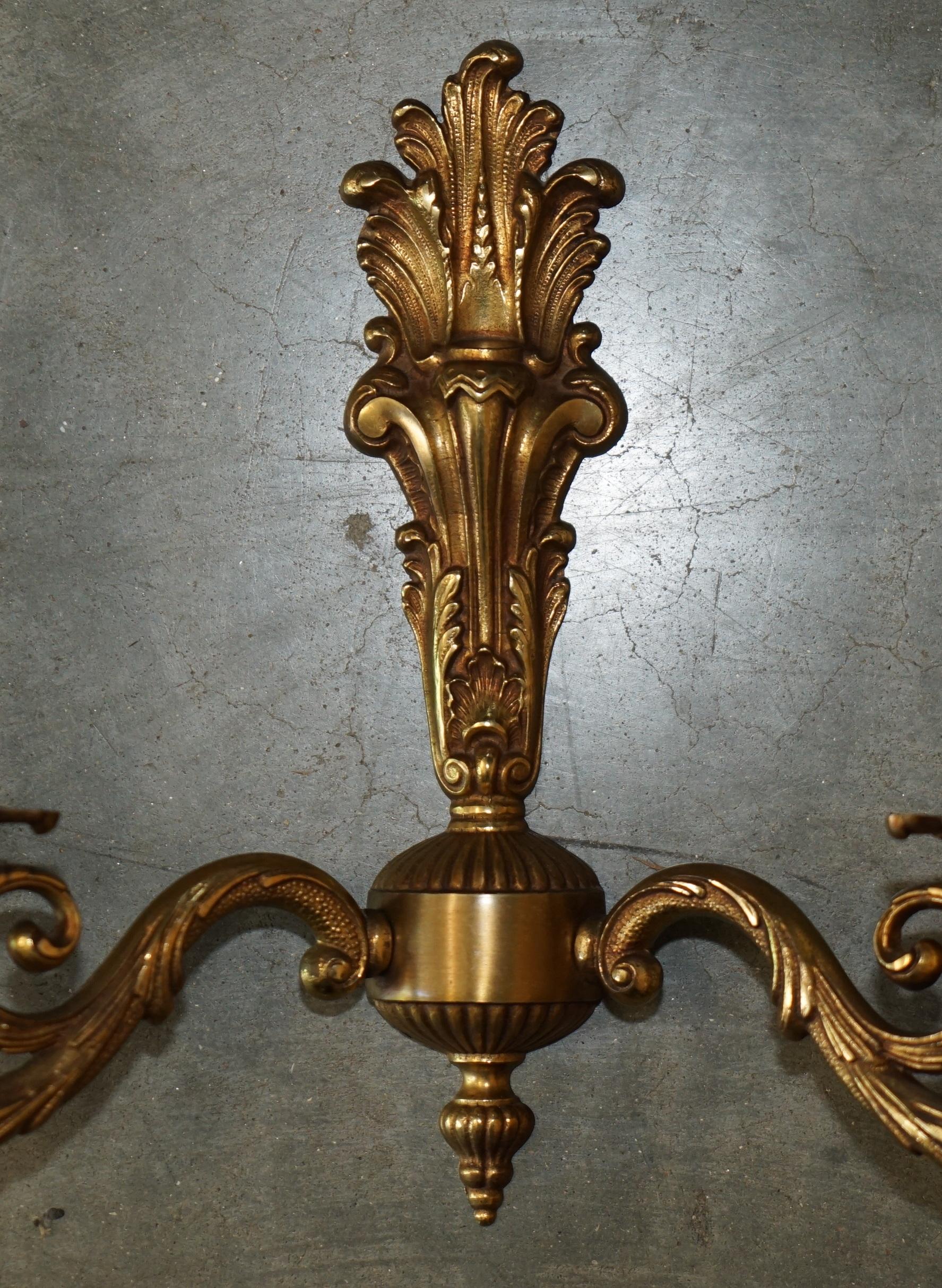 French WIDE PAIR OF STUNNING ANTIQUE FRENCH 1920's BRONZED CANDLE SCONCE WALL LIGHTS For Sale