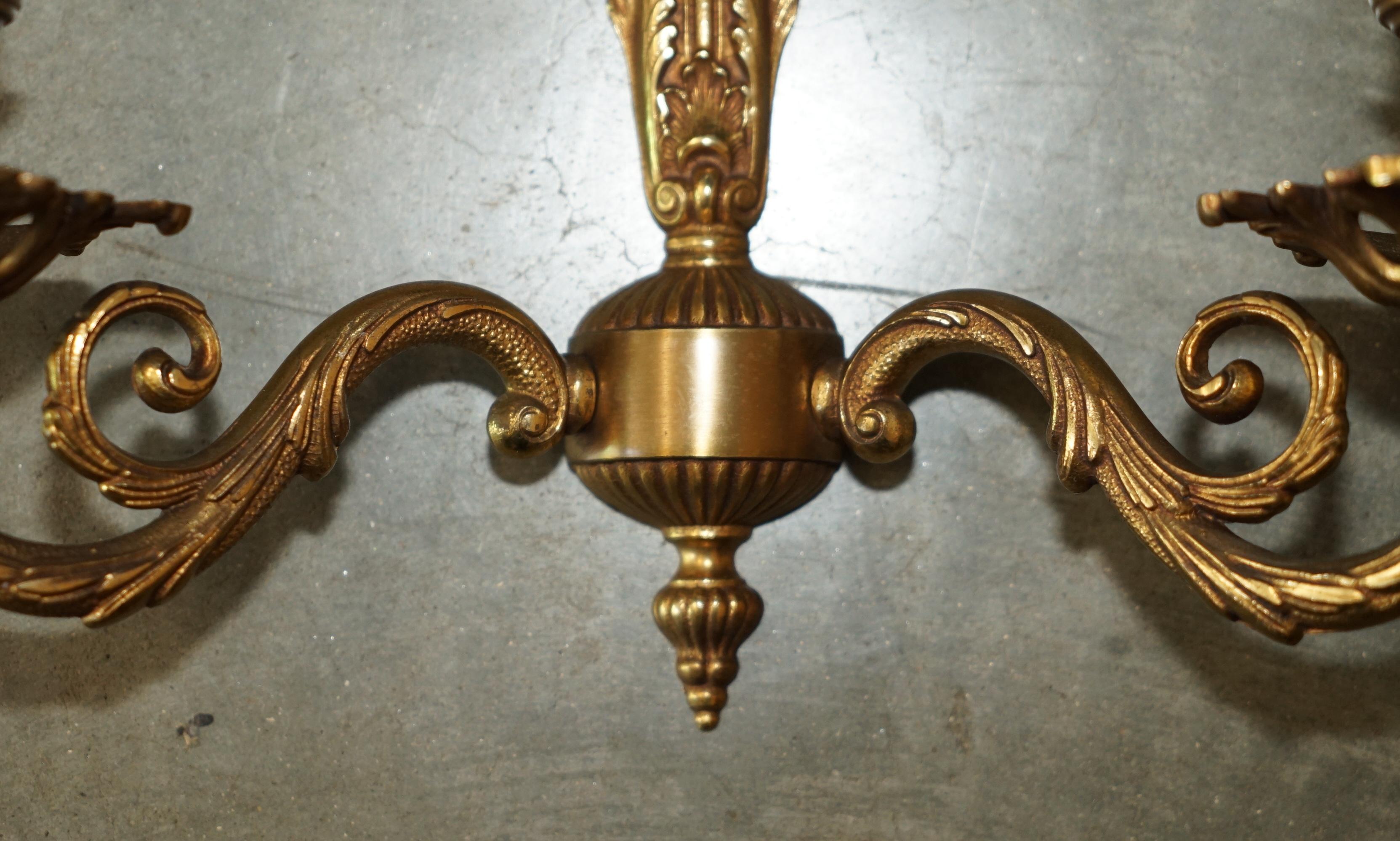 Gilt WIDE PAIR OF STUNNING ANTIQUE FRENCH 1920's BRONZED CANDLE SCONCE WALL LIGHTS For Sale