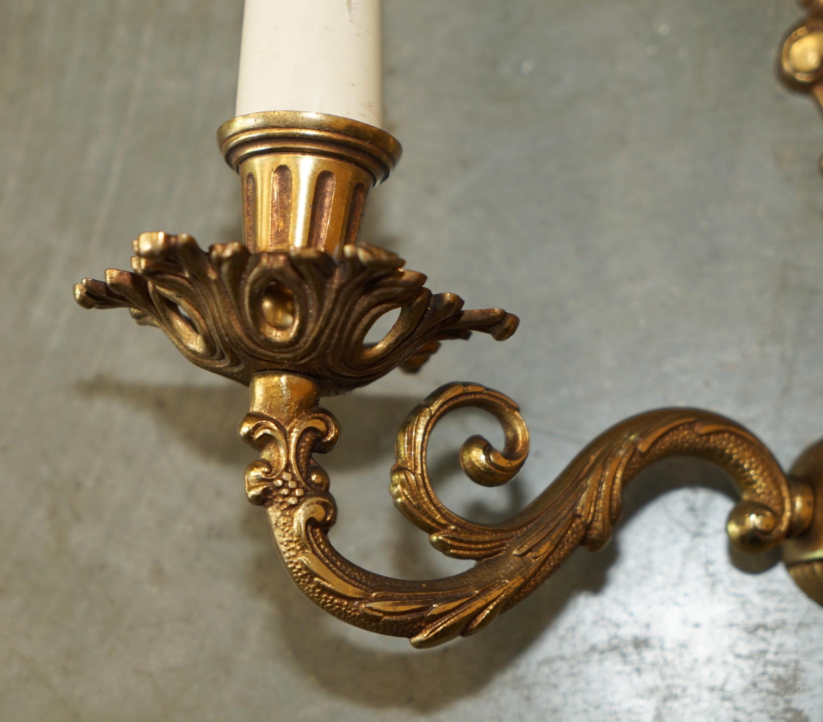 Bronze WIDE PAIR OF STUNNING ANTIQUE FRENCH 1920's BRONZED CANDLE SCONCE WALL LIGHTS For Sale
