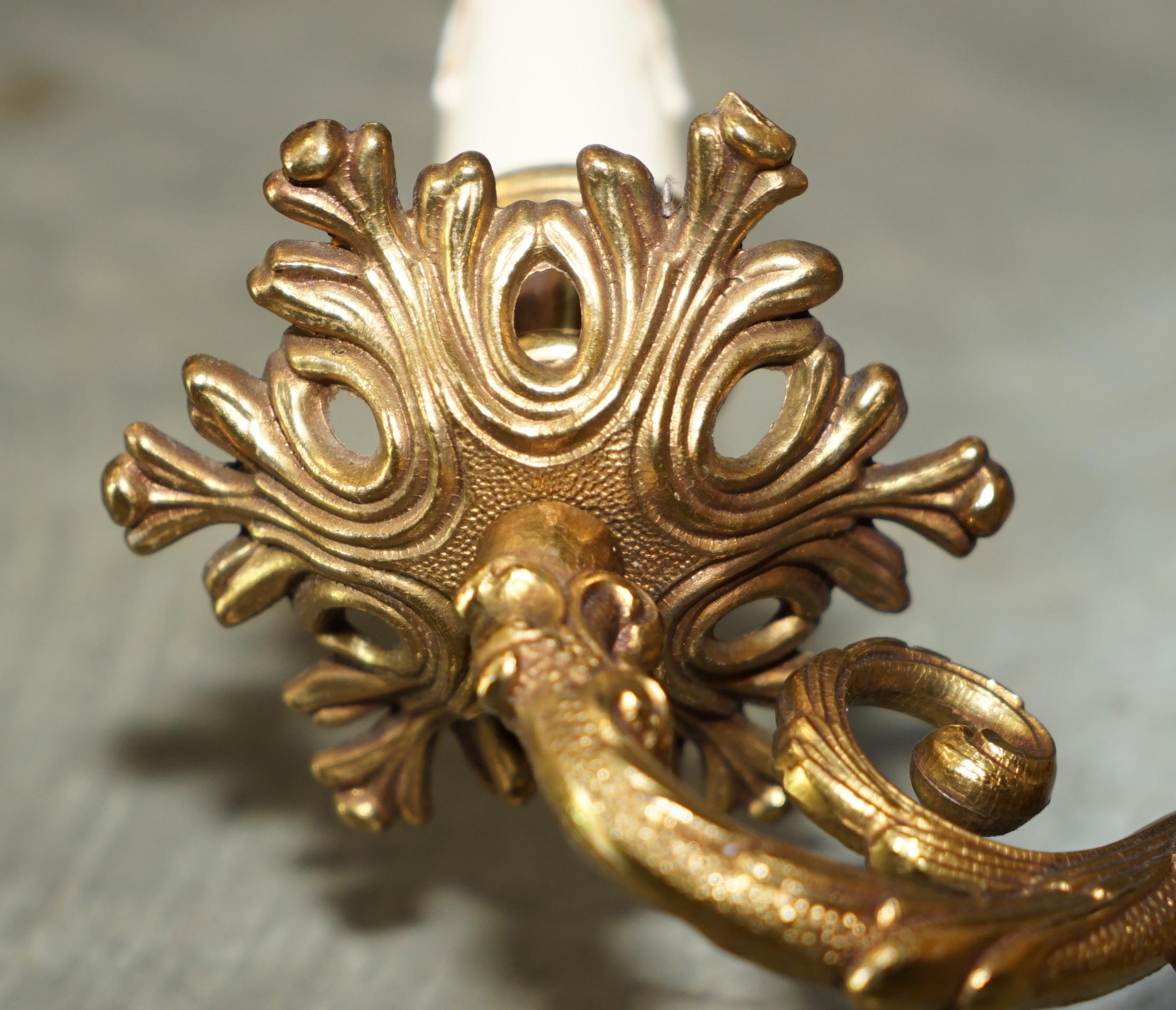 WIDE PAIR OF STUNNING ANTIQUE FRENCH 1920's BRONZED CANDLE SCONCE WALL LIGHTS For Sale 1