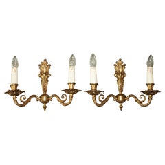 WIDE PAIR OF STUNNING ANTIQUE FRENCH 1920's BRONZED CANDLE SCONCE WALL LIGHTS