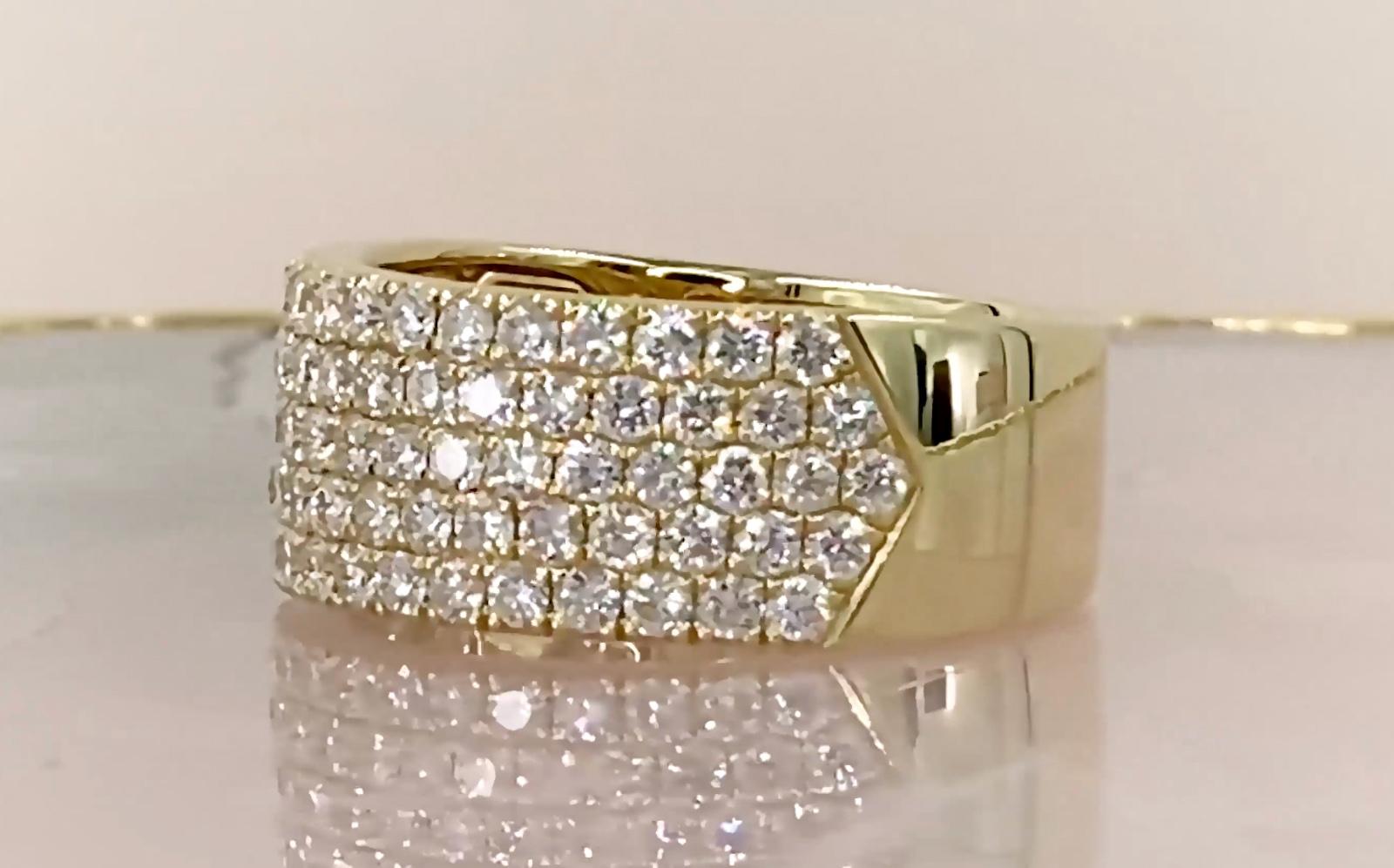 Round Cut Wide Pave 1.52 Total Carat Round Diamond Yellow Gold Cocktail Ring For Sale