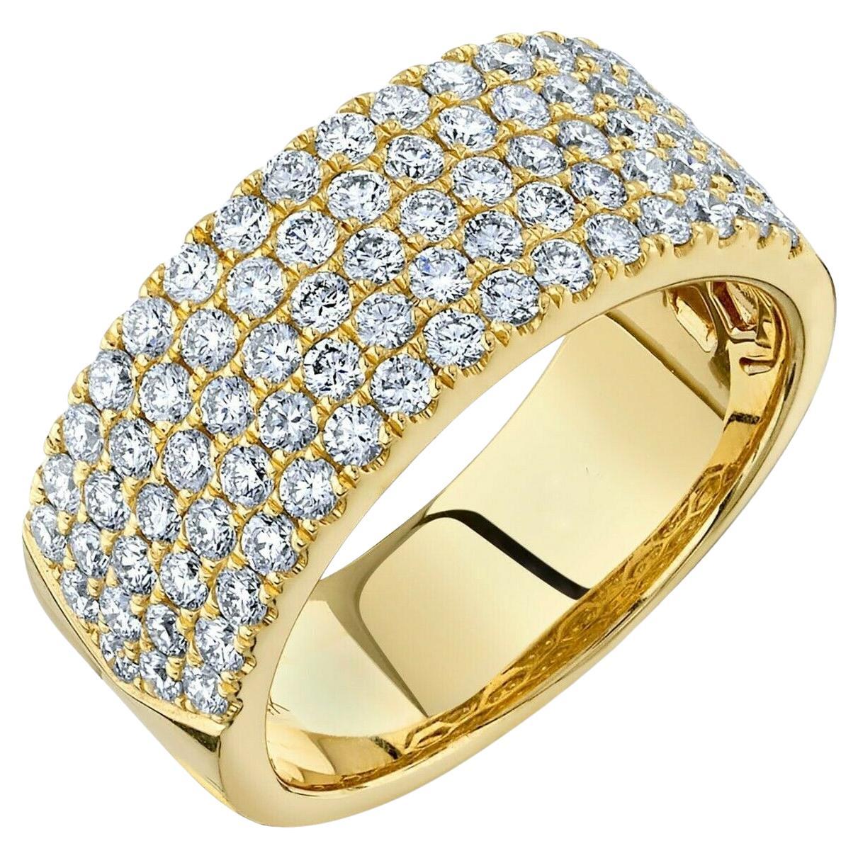 Wide Pave 1.52 Total Carat Round Diamond Yellow Gold Cocktail Ring For Sale