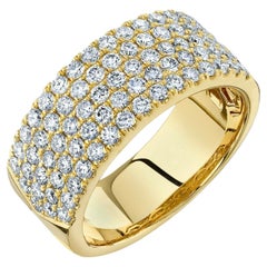 Wide Pave 1.52 Total Carat Round Diamond Yellow Gold Cocktail Ring