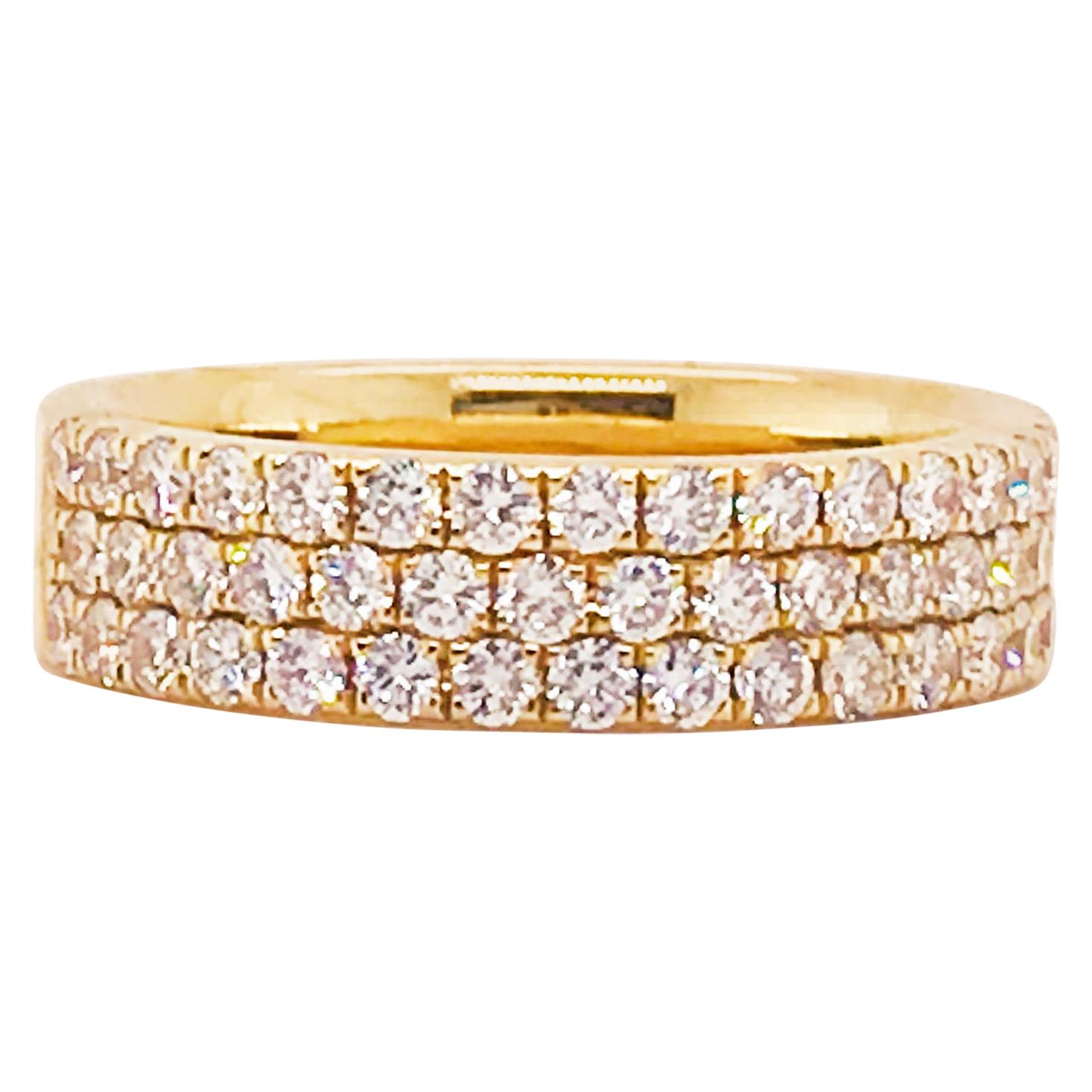 Anillo de banda ancha con pavé de oro amarillo de 14 quilates con diamantes de 1 quilate