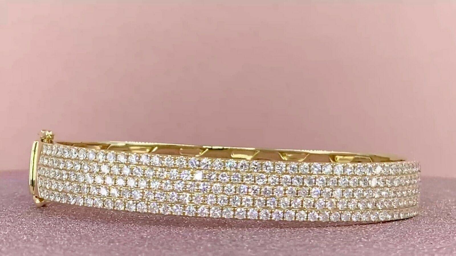 Contemporary Wide Pave Diamond 2.35 Total Carat Weight Yellow Gold Bangle Bracelet For Sale