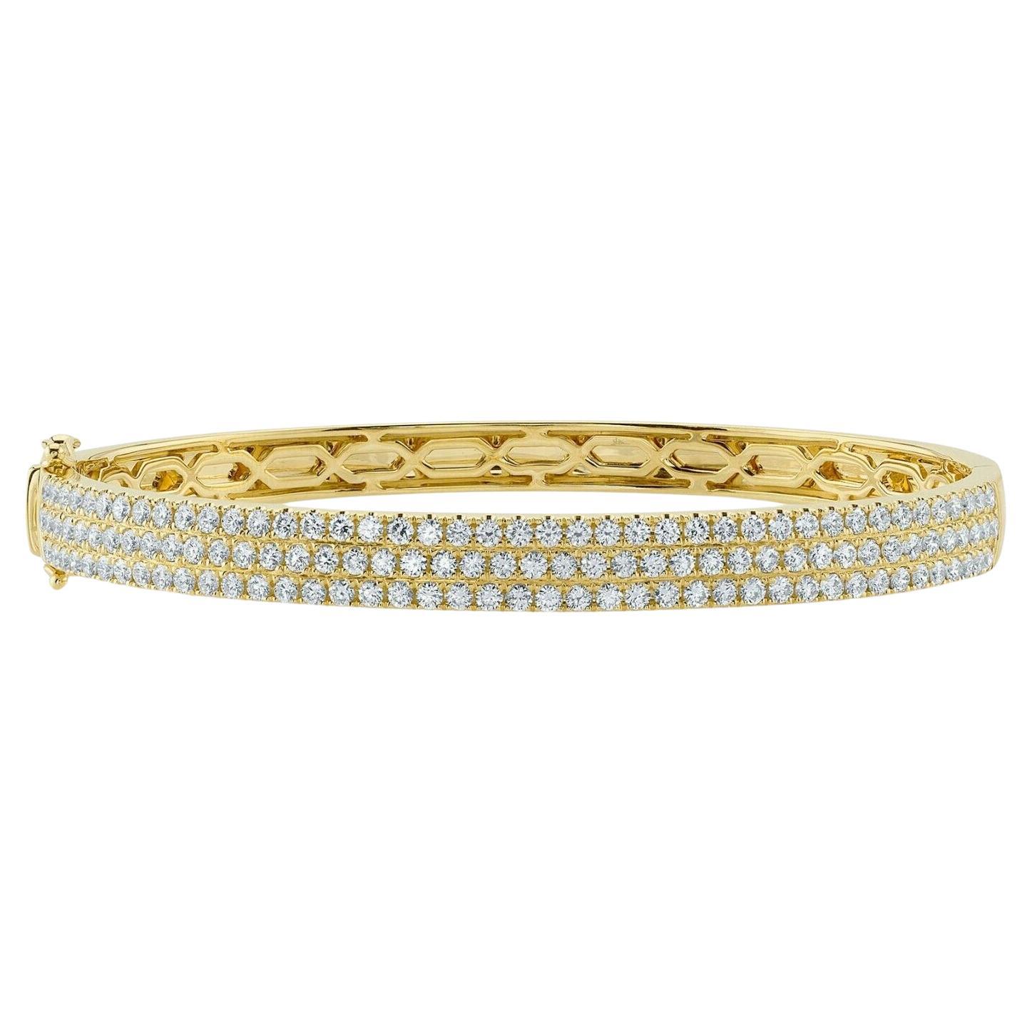 Wide Pave Diamond 2.35 Total Carat Weight Yellow Gold Bangle Bracelet For Sale