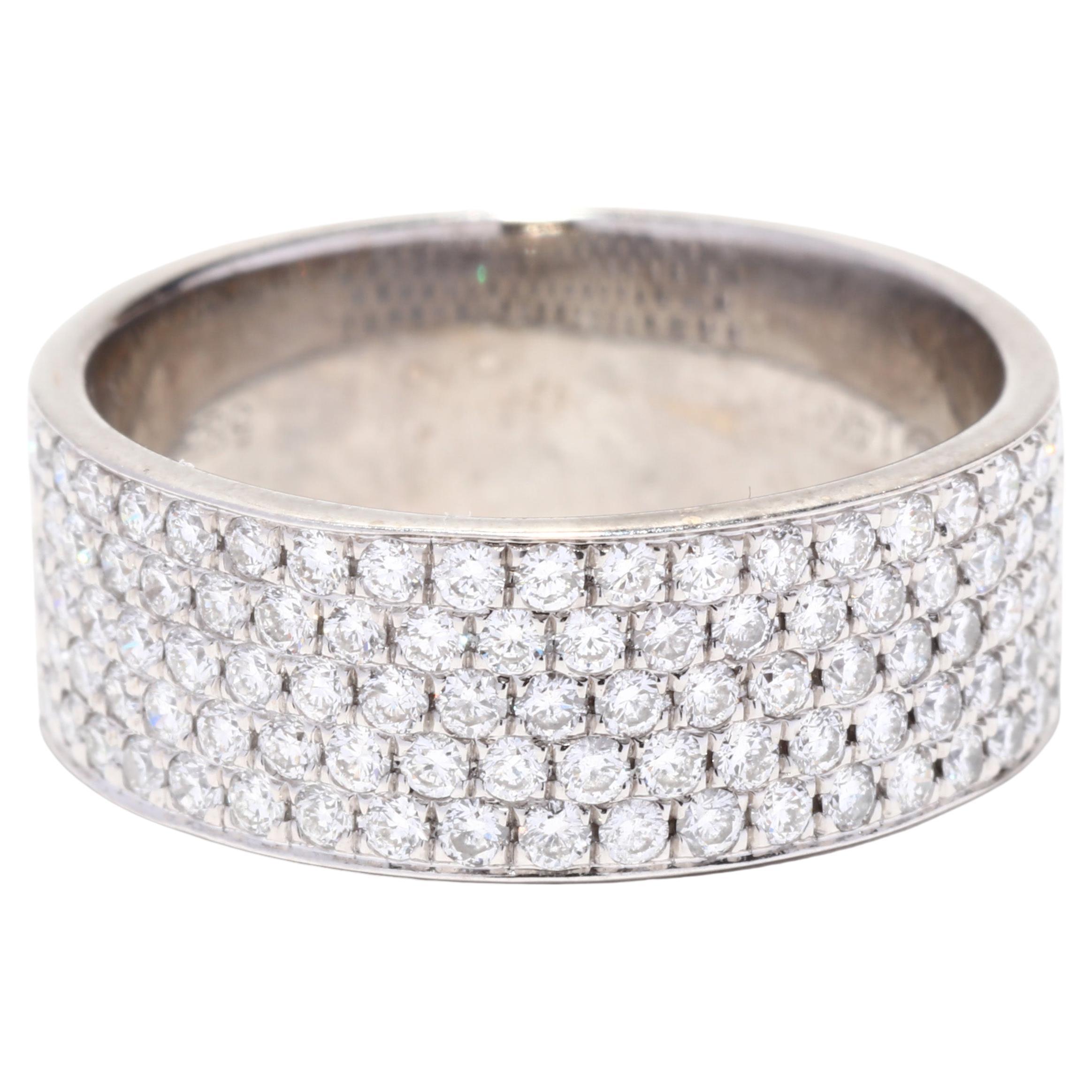 Breites Pavé-Diamantband, 14K Weißgold, Ring, breite Diamant-Hochzeit