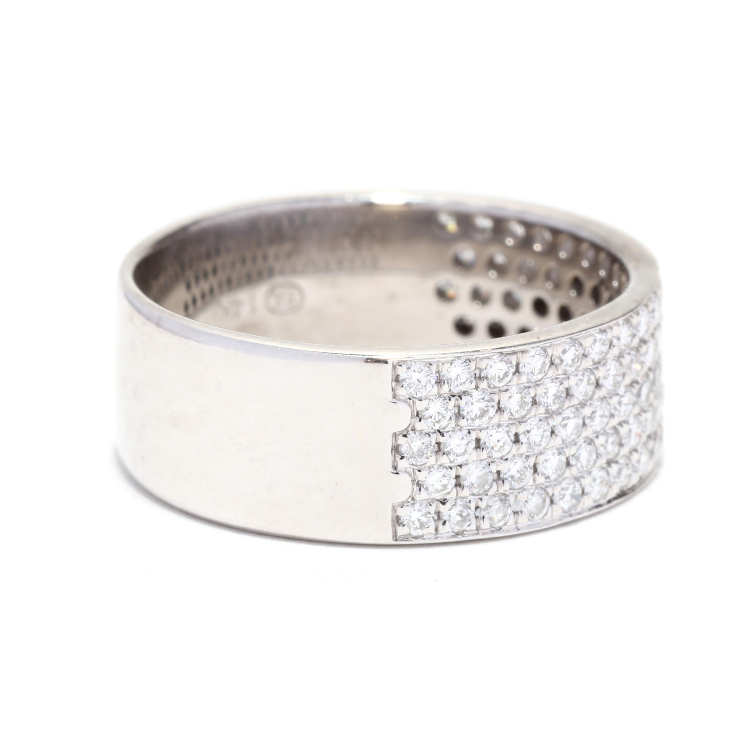 Brilliant Cut Wide Pavé Diamond Band, 14K White Gold, Ring, Wide Diamond Wedding For Sale