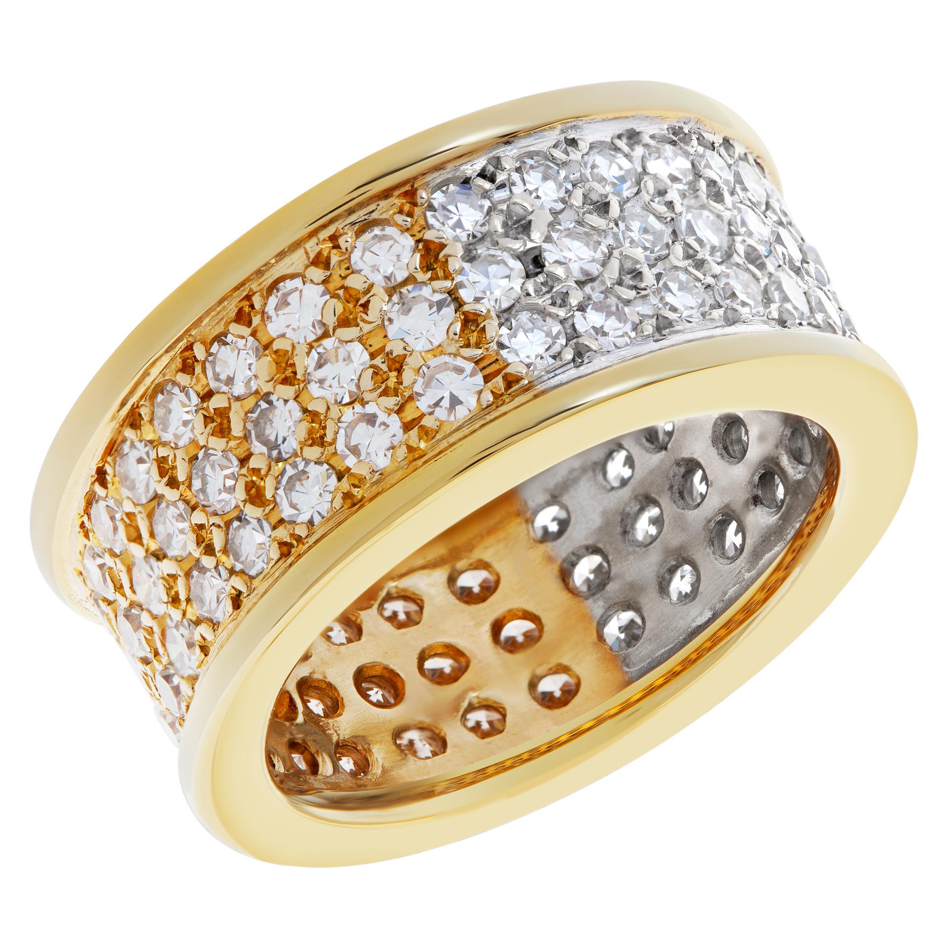 Wide Pave Diamond Band in 18k White and Yellow Gold In Excellent Condition For Sale In Surfside, FL
