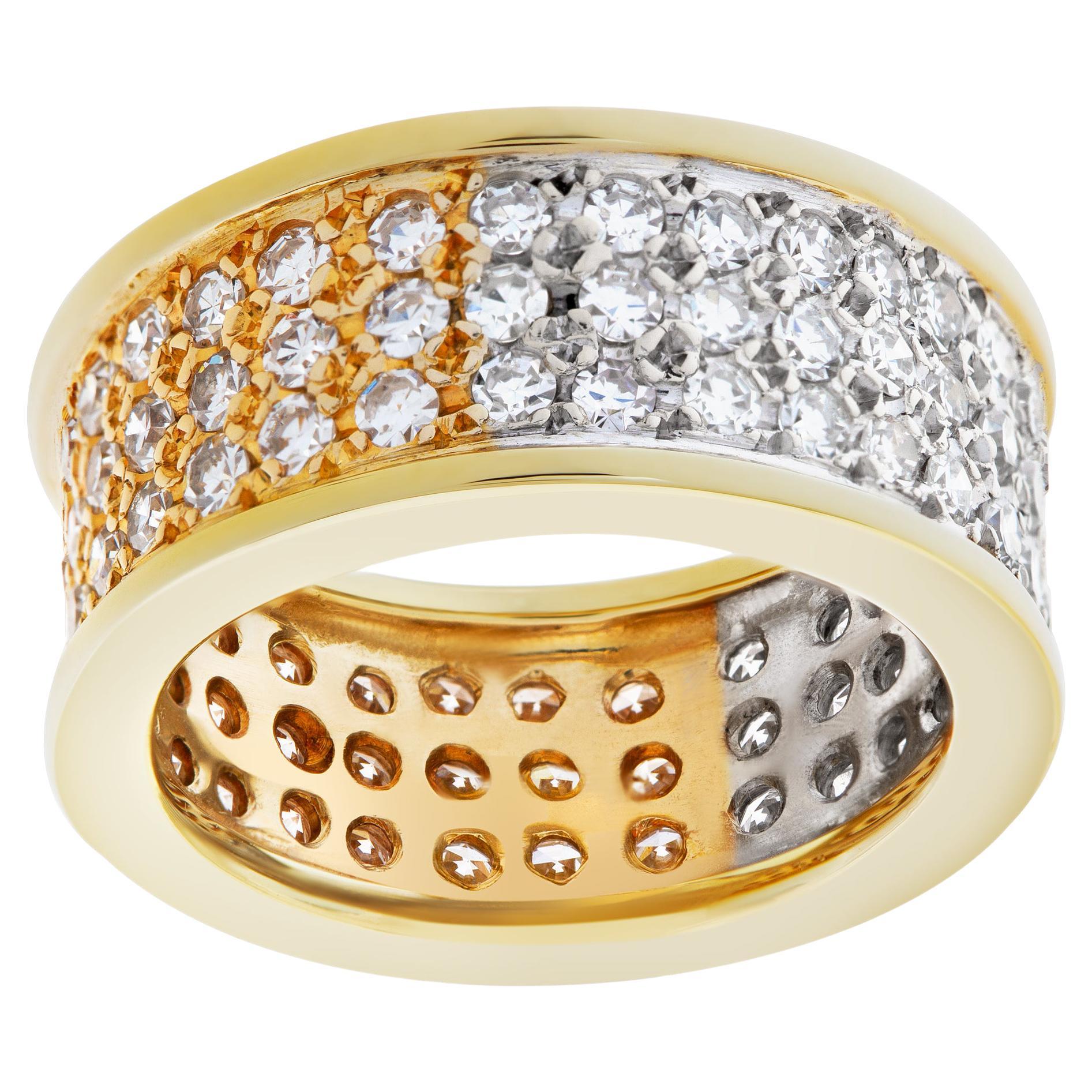 Wide Pave Diamond Band in 18k White and Yellow Gold