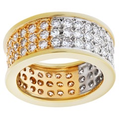 Fascia larga con pavé di diamanti in oro bianco e giallo 18 carati