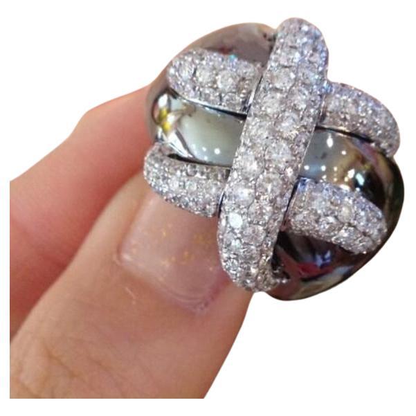 Wide Pave Diamond Crossover Band Ring 3.83 carat total weight in 18k Gold For Sale