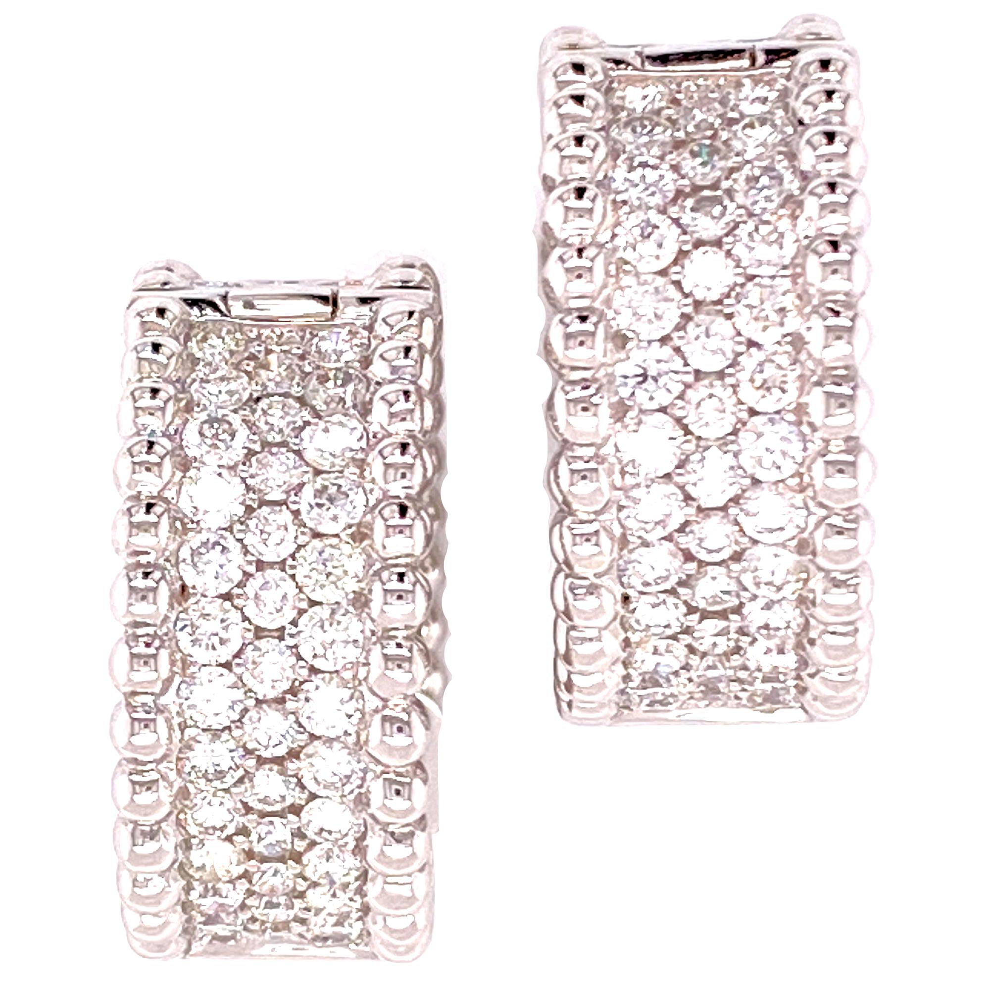 Modern Pave Diamond Hoop Earrings 18 Karat White Gold For Sale