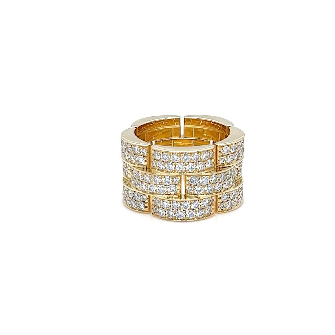 Breites Pave Diamond Link Eternity Band aus Gelbgold (Rundschliff) im Angebot