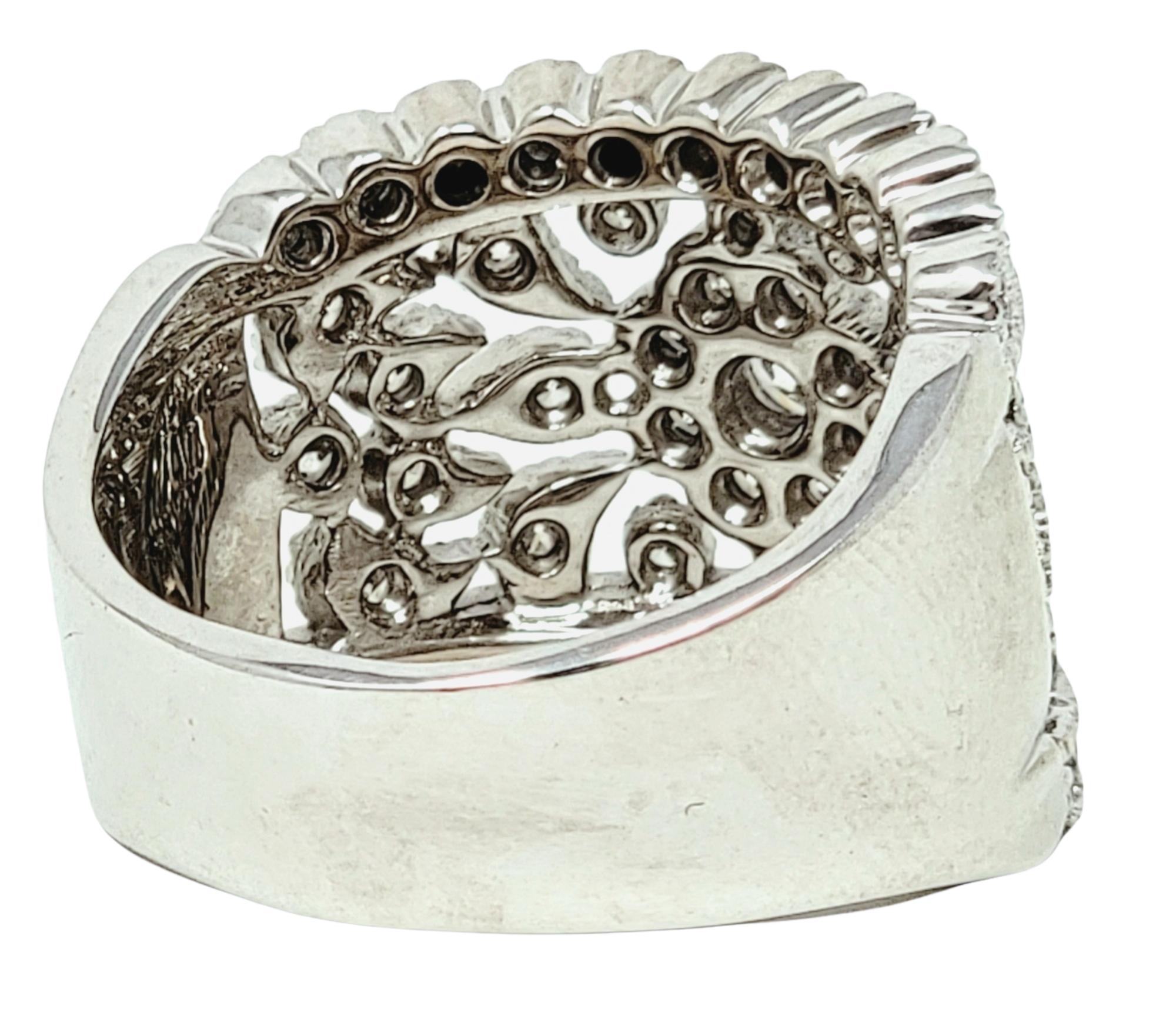 Contemporary Wide Pave Diamond Ornate Cluster Flower Burst Band Ring in 14 Karat White Gold For Sale