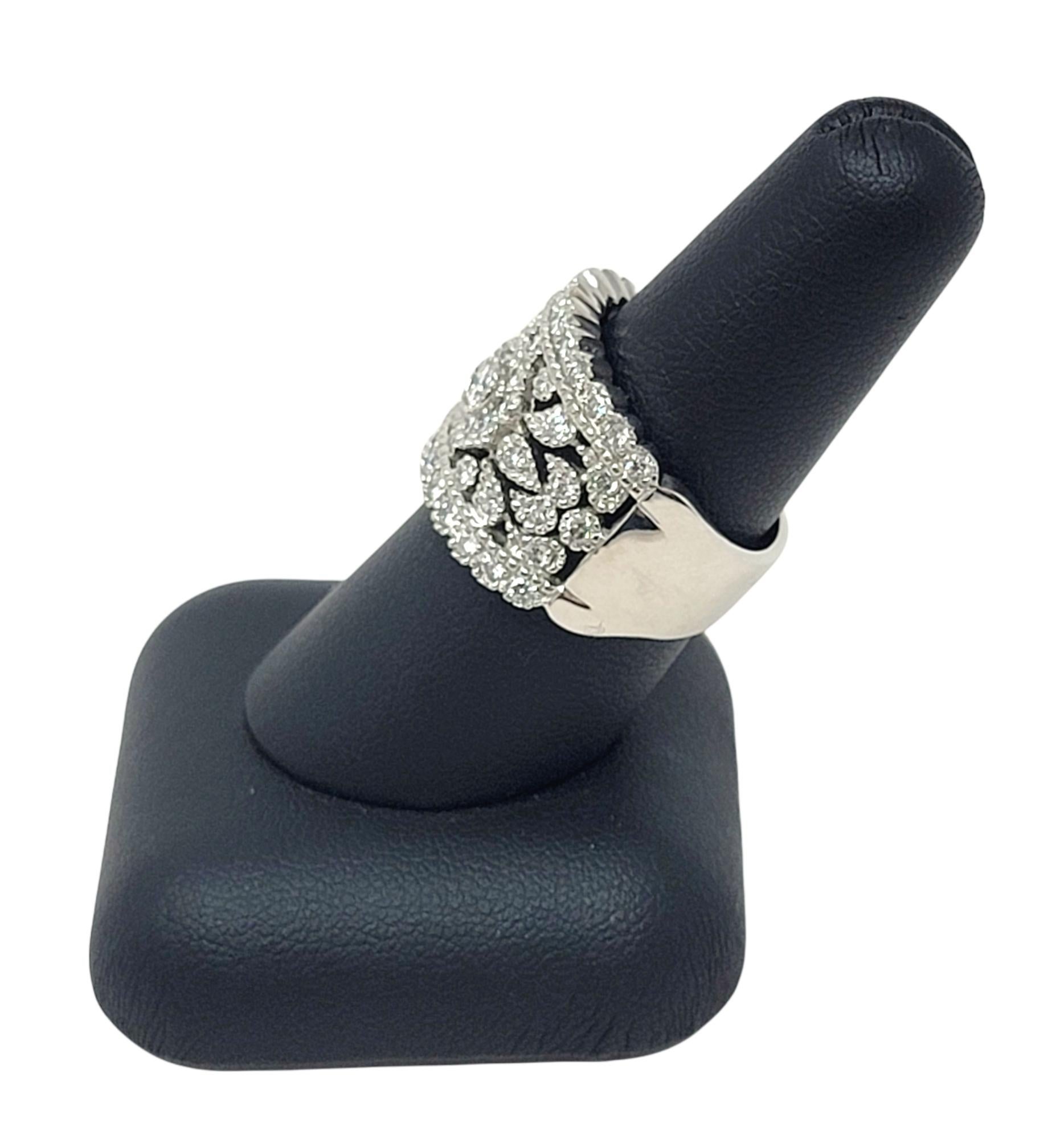 Women's Wide Pave Diamond Ornate Cluster Flower Burst Band Ring in 14 Karat White Gold For Sale