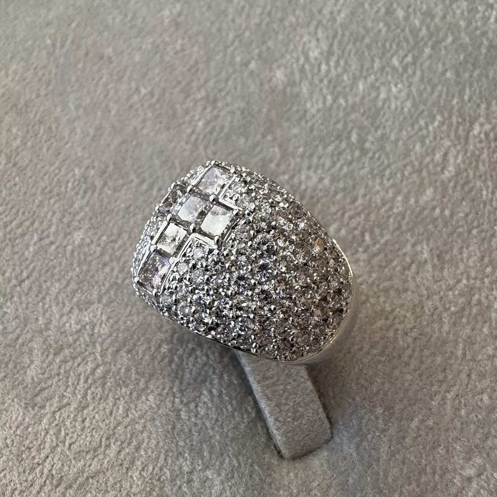 Bague à dôme croisé en diamant naturel pavé large en platine Pour femmes en vente