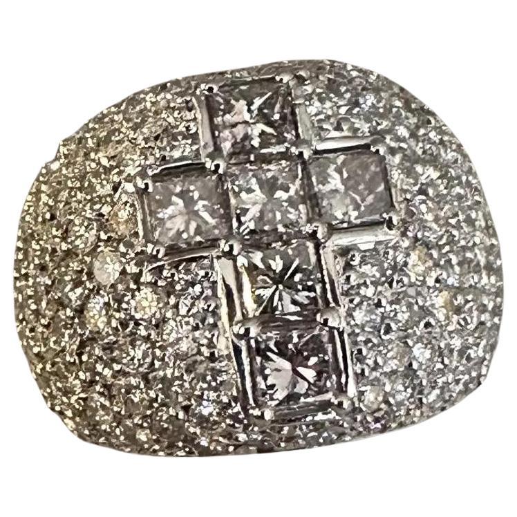 Wide Pave Natural Diamond Cross Dome Ring in Platinum