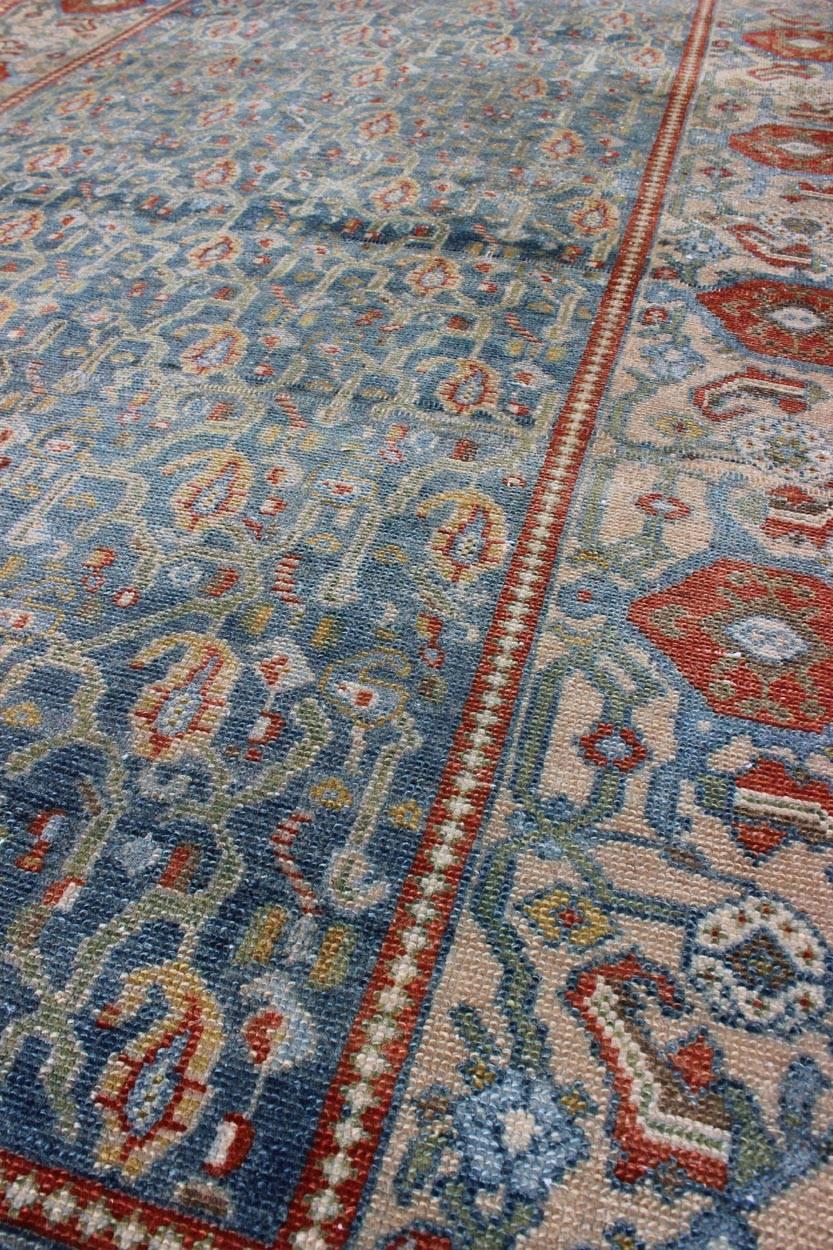 Early 20th Century Wide Persian Malayer Runner with All-Over Floral Pattern in Persian Blue Color