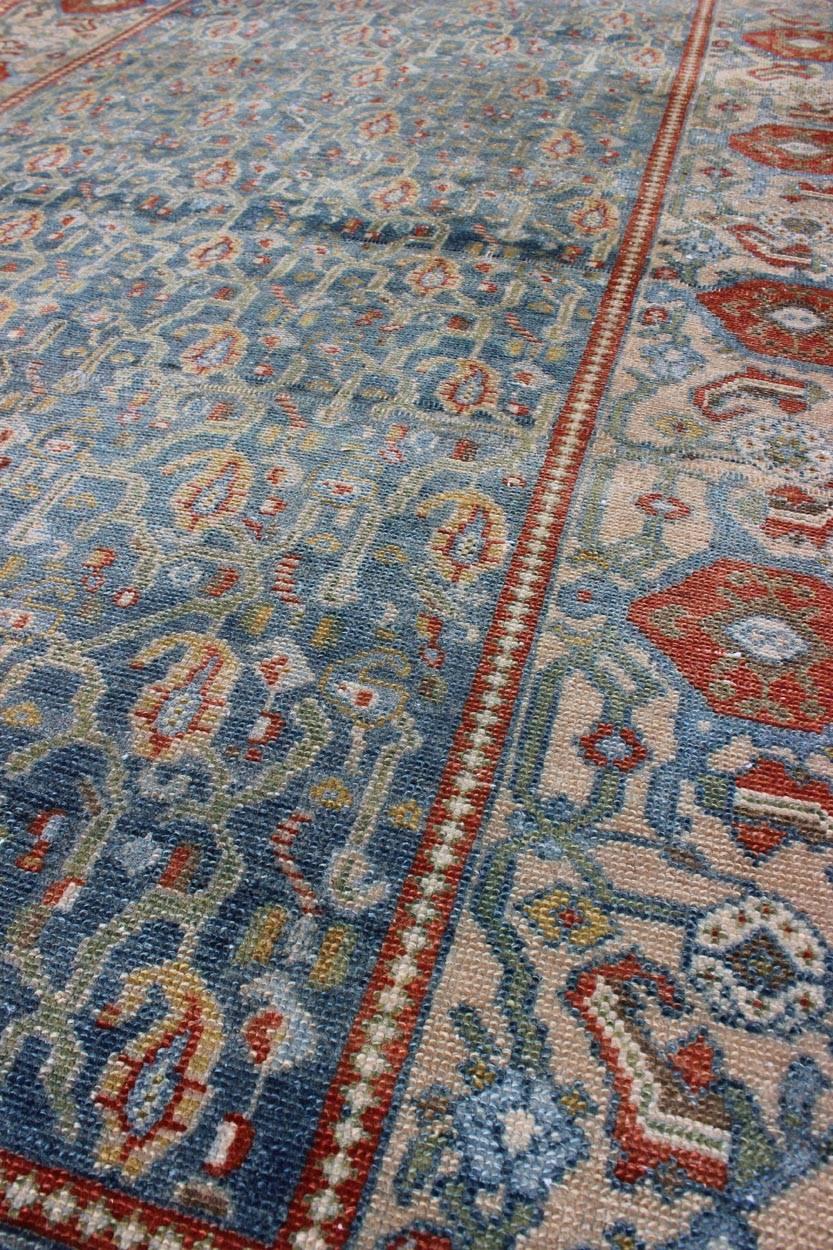 Breiter persischer Malayer-Läufer mit Blumenmuster in persischem Blau im Zustand „Hervorragend“ im Angebot in Atlanta, GA