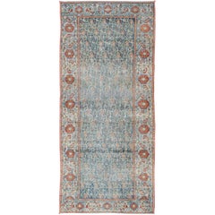 Antique Wide Persian Malayer Runner with All-Over Floral Pattern in Persian Blue Color