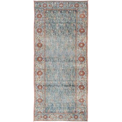 Wide Persian Malayer Runner with All-Over Floral Pattern in Persian Blue Color