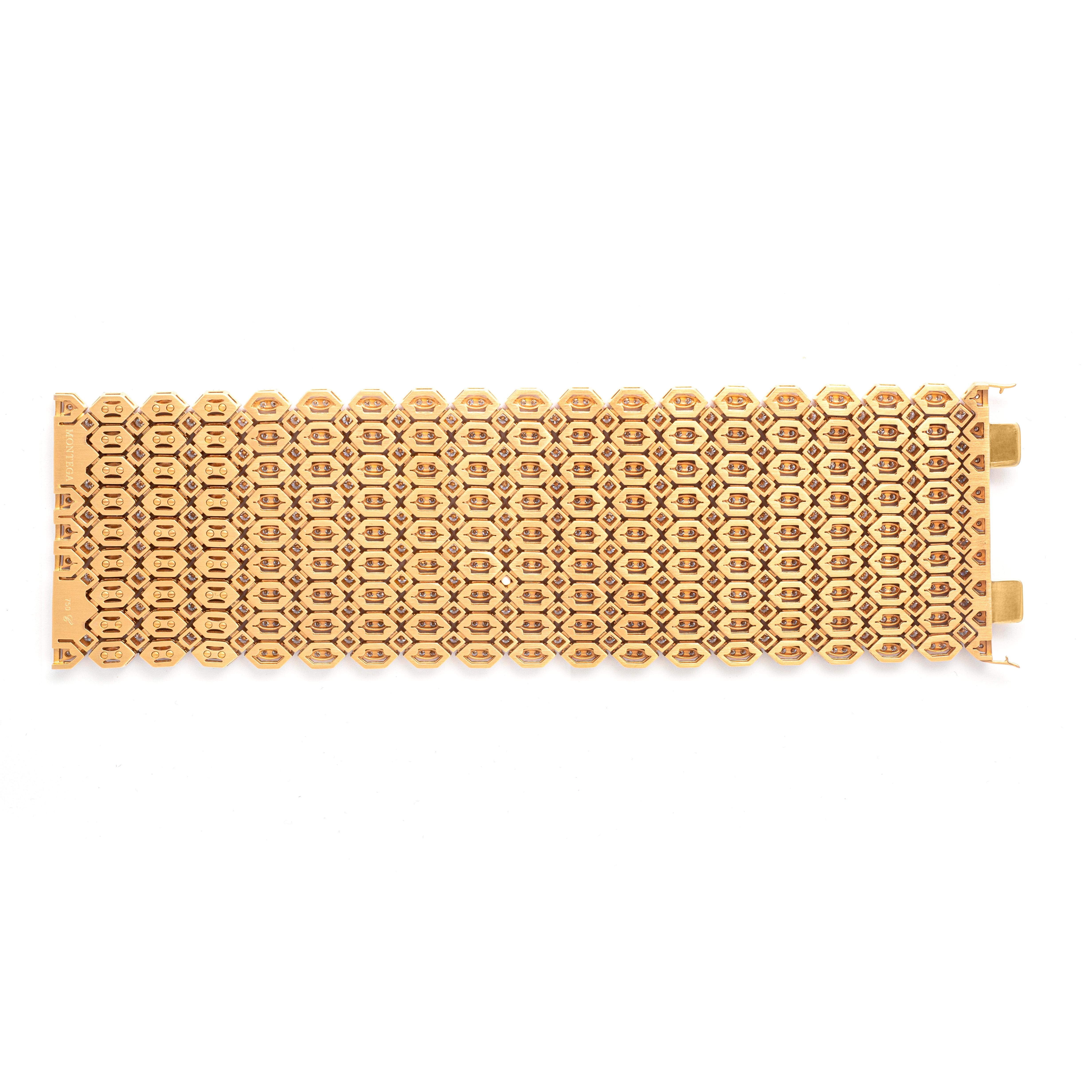 Round Cut Wide Pink Gold and Diamond Bracelet For Sale