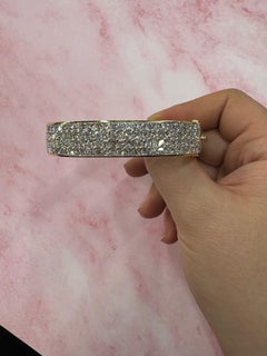 Wide Princess Cut Diamond Bangle Bracelet 12 Carats 18KT Yellow Gold 67 Grams