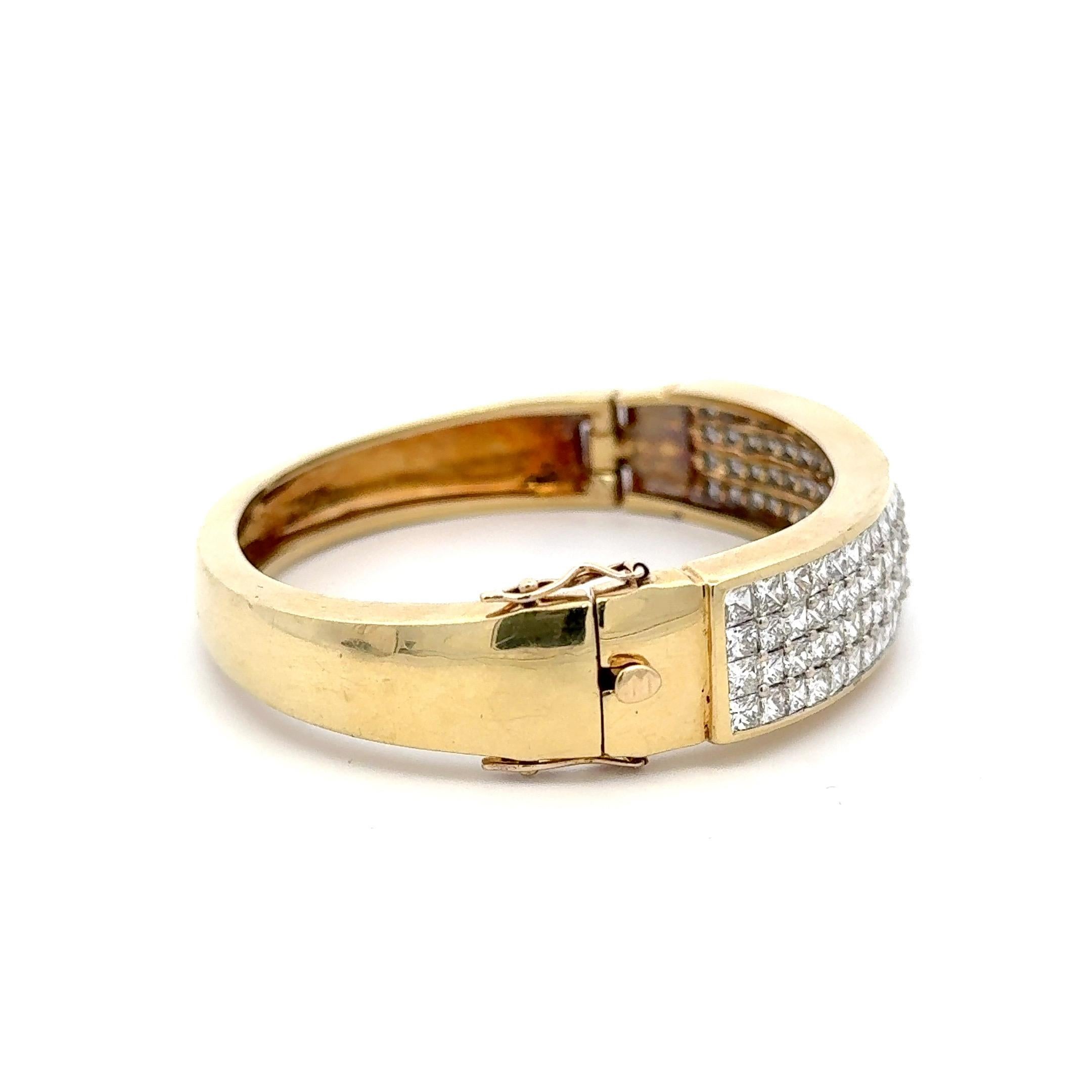 Bracelet large en diamant taille princesse 12 carats or jaune 18KT 67 grammes Neuf - En vente à New York, NY