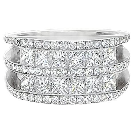 Wide Princess cut diamond stack style ring in 18 karat white gold